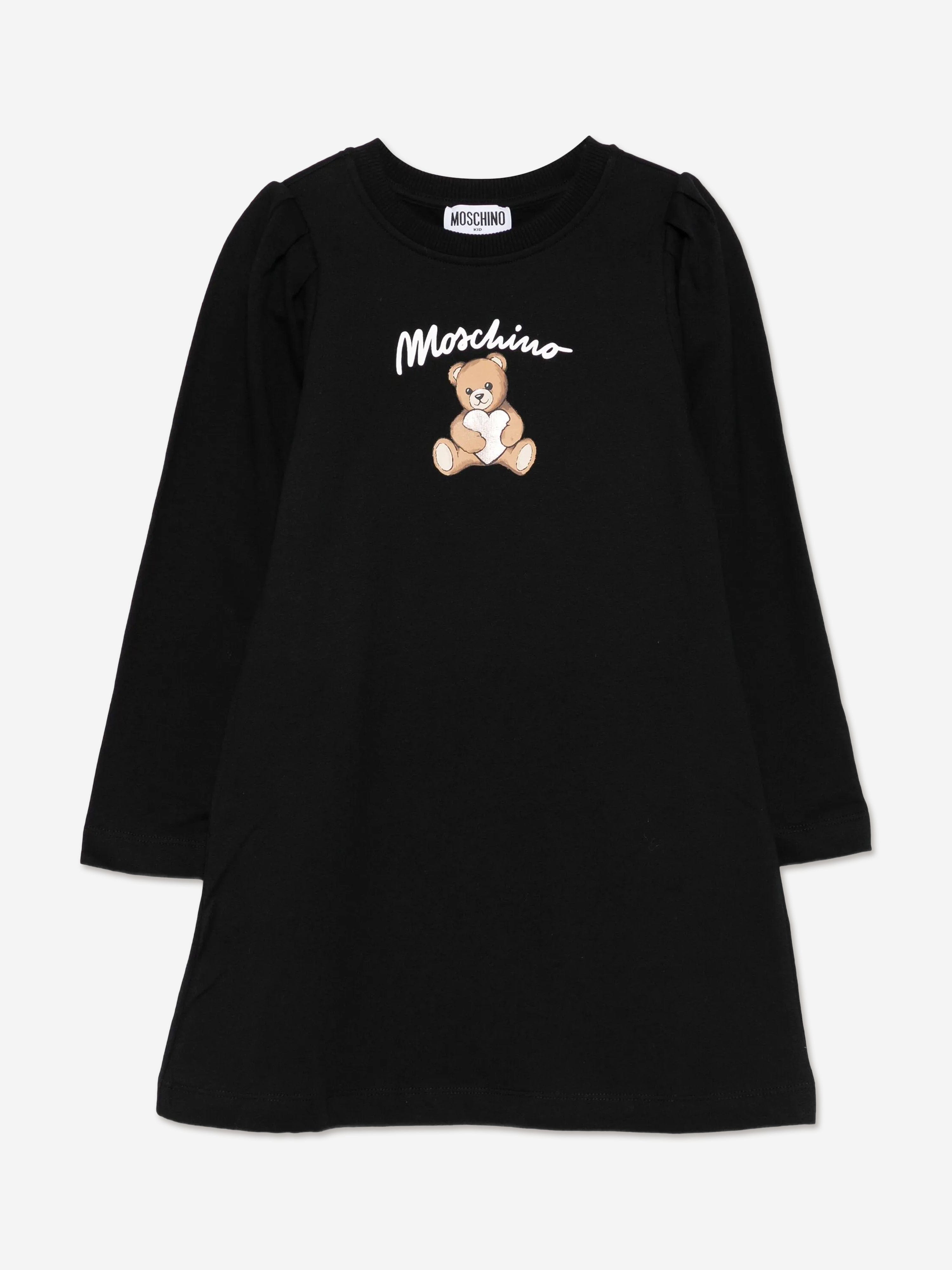 Moschino Girls Teddy Bear Logo Dress in Black Moschino Girls Teddy Bear Logo Dress in Black