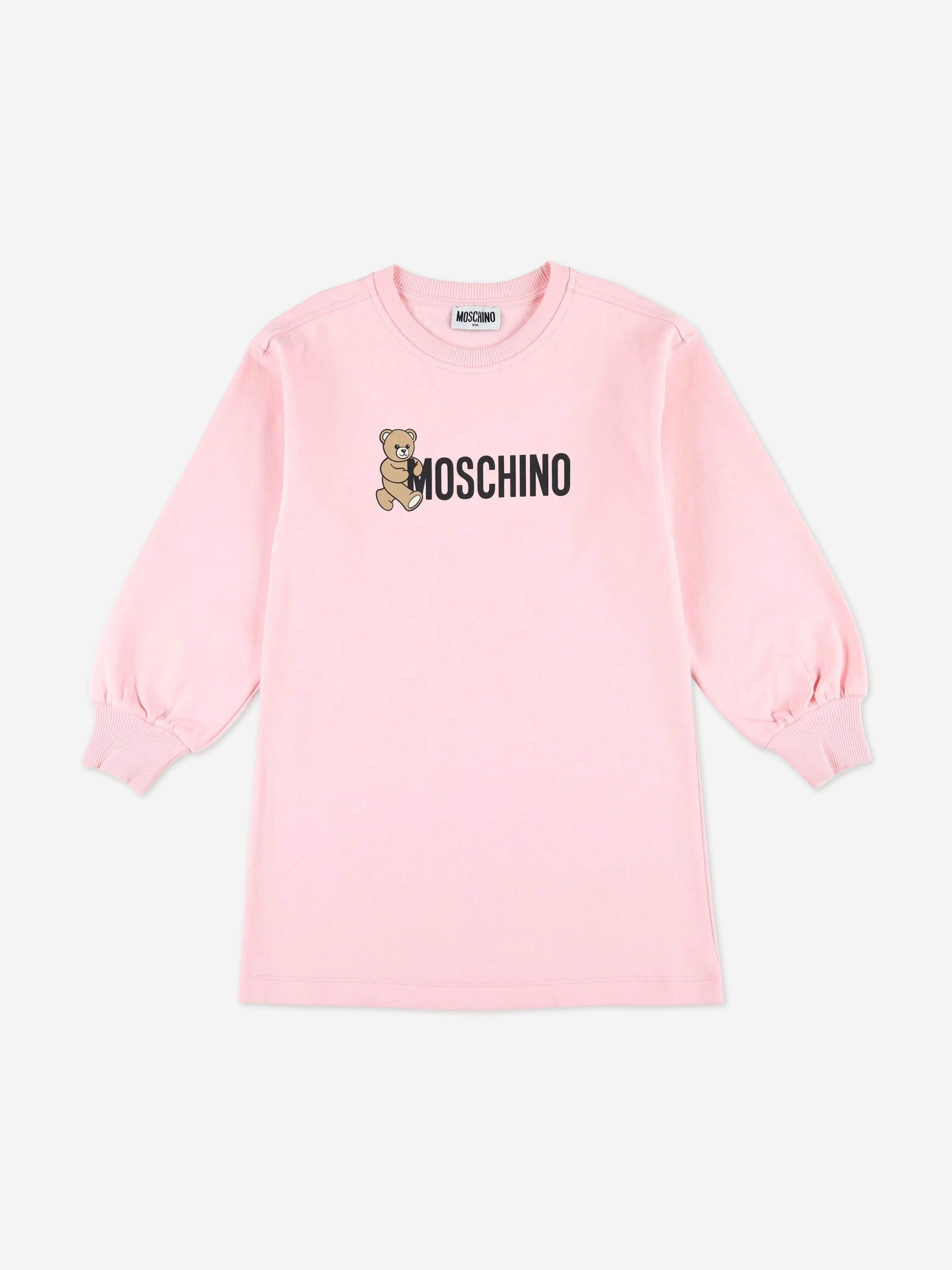 moschino pink sweater dress Moschino Girls Teddy Logo Sweater Dress in Pink