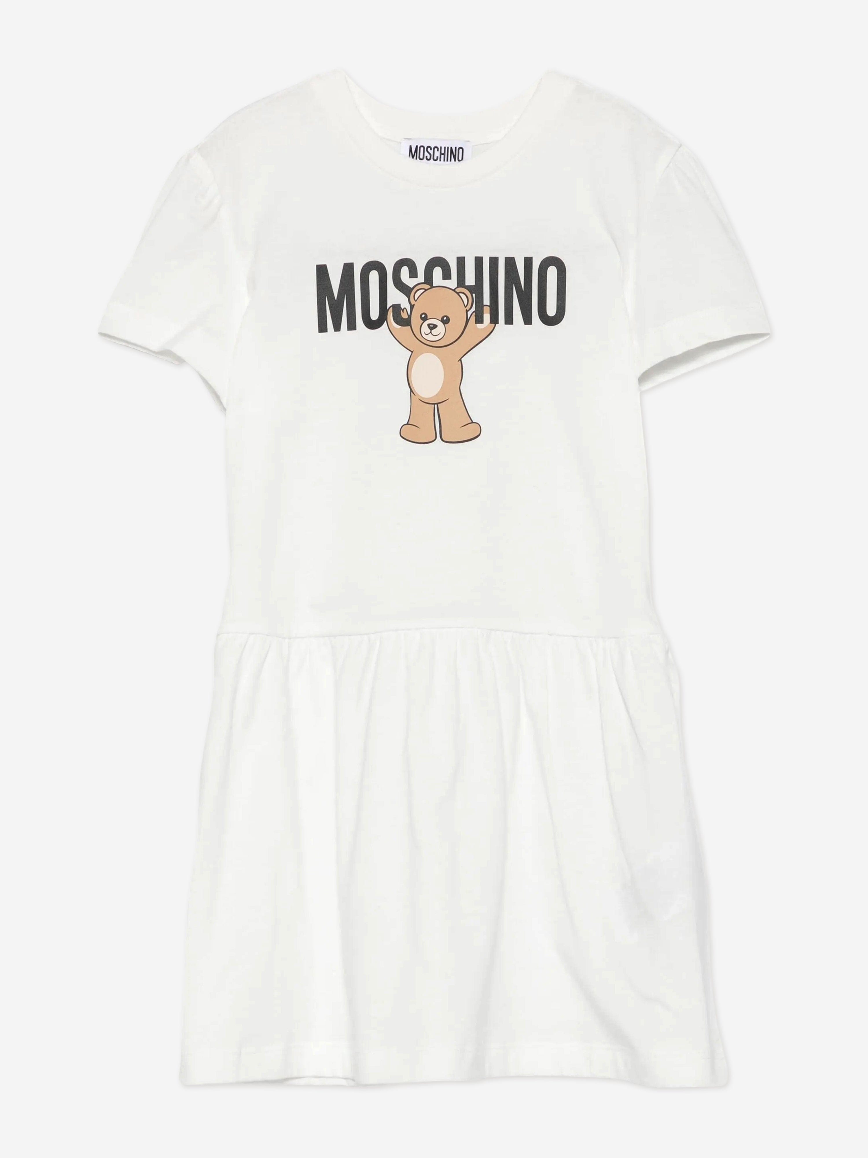 Moschino Girls Teddy Bear Logo Dress in Ivory