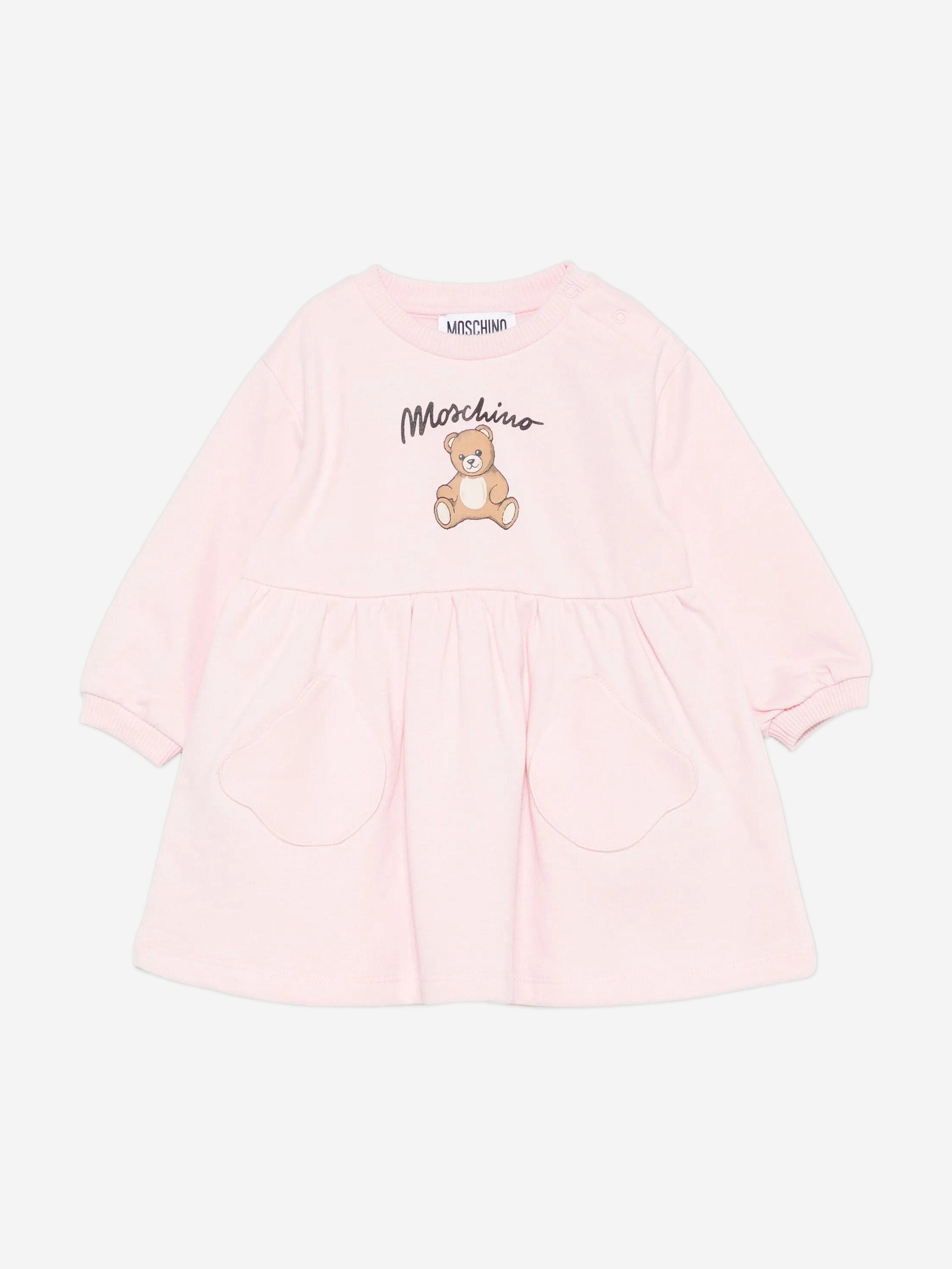 moschino pink sweater dress Moschino Couture Pink Wool Bear Appliqued Sweater Dress XS Moschino Couture