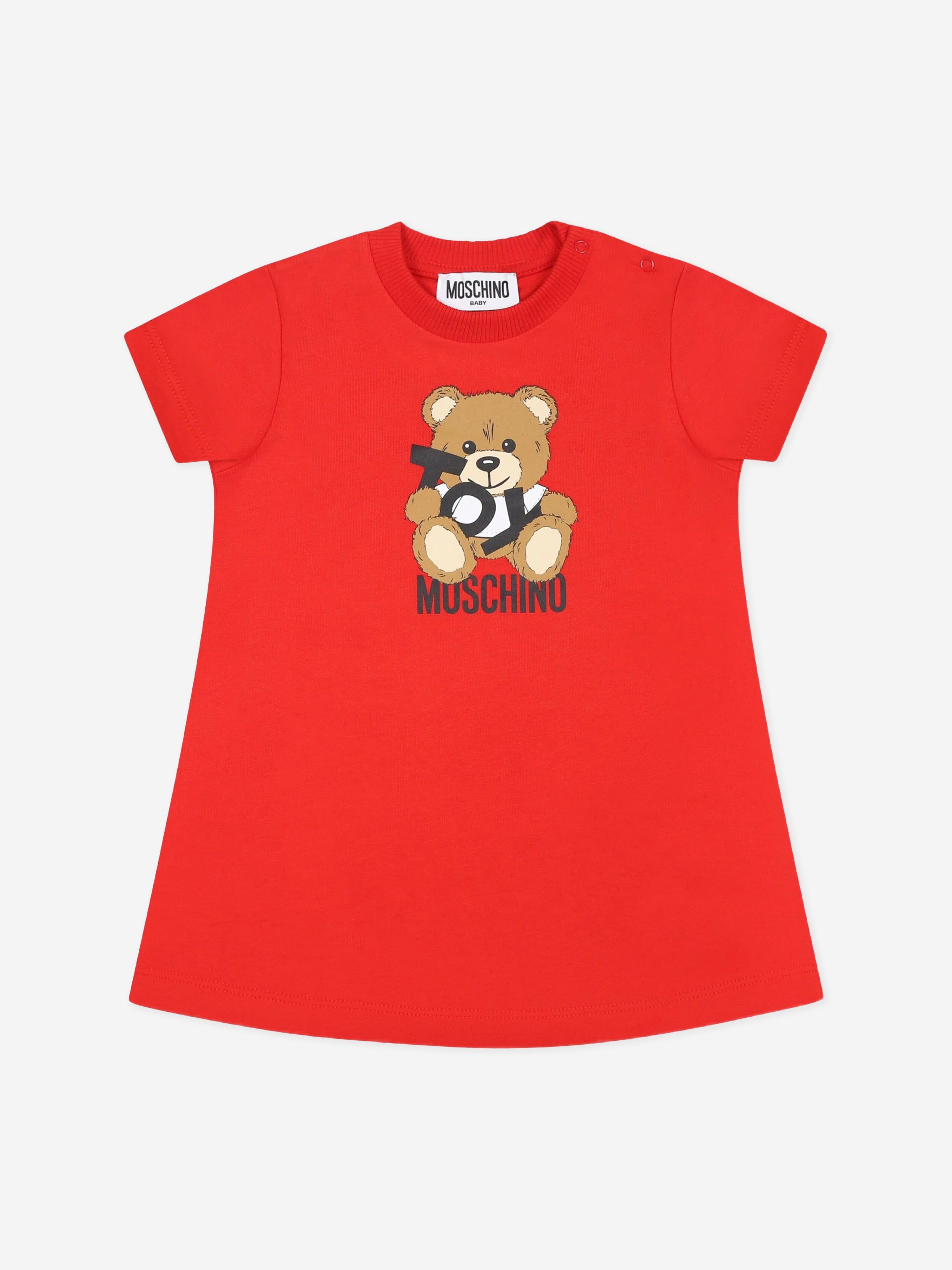 Moschino Baby Girls Teddy Bear Jersey Dress in Red Moschino Baby Girls Teddy Bear Jersey Dress in Red