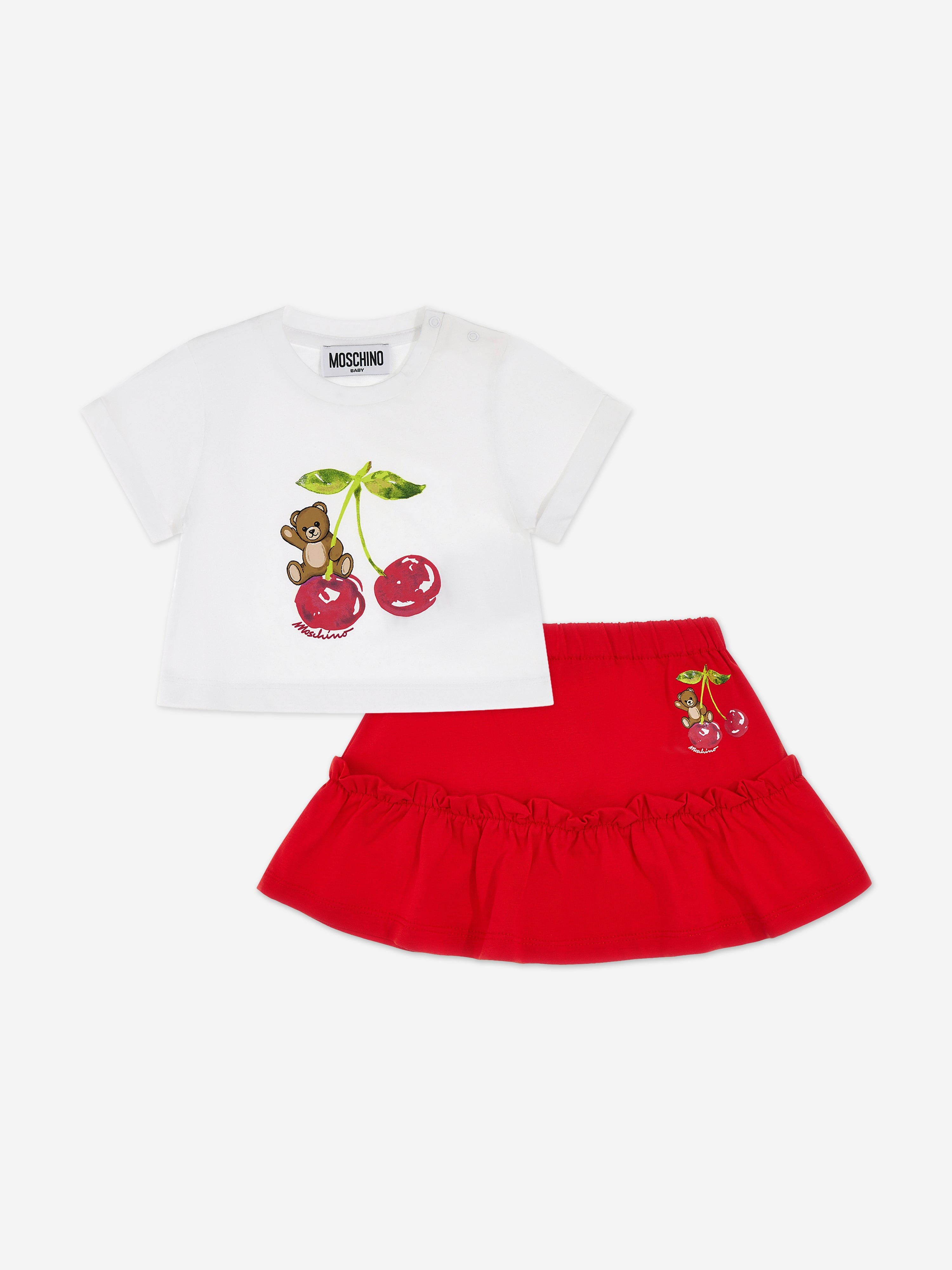 Moschino Baby Girls Cherry Teddy Bear Skirt Set in Red