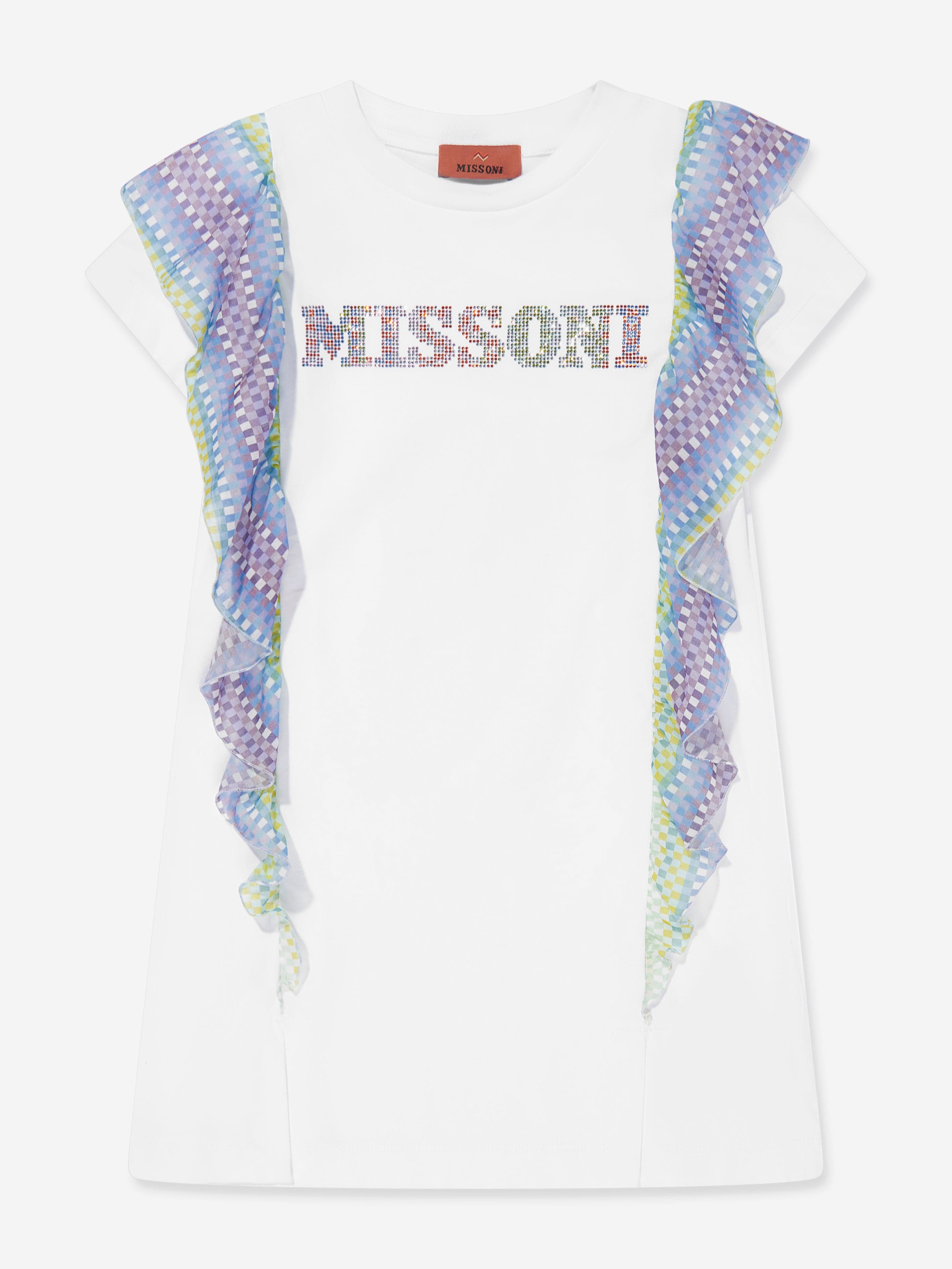 Missoni Girls Zigzag Ruffle Jersey Dress in White