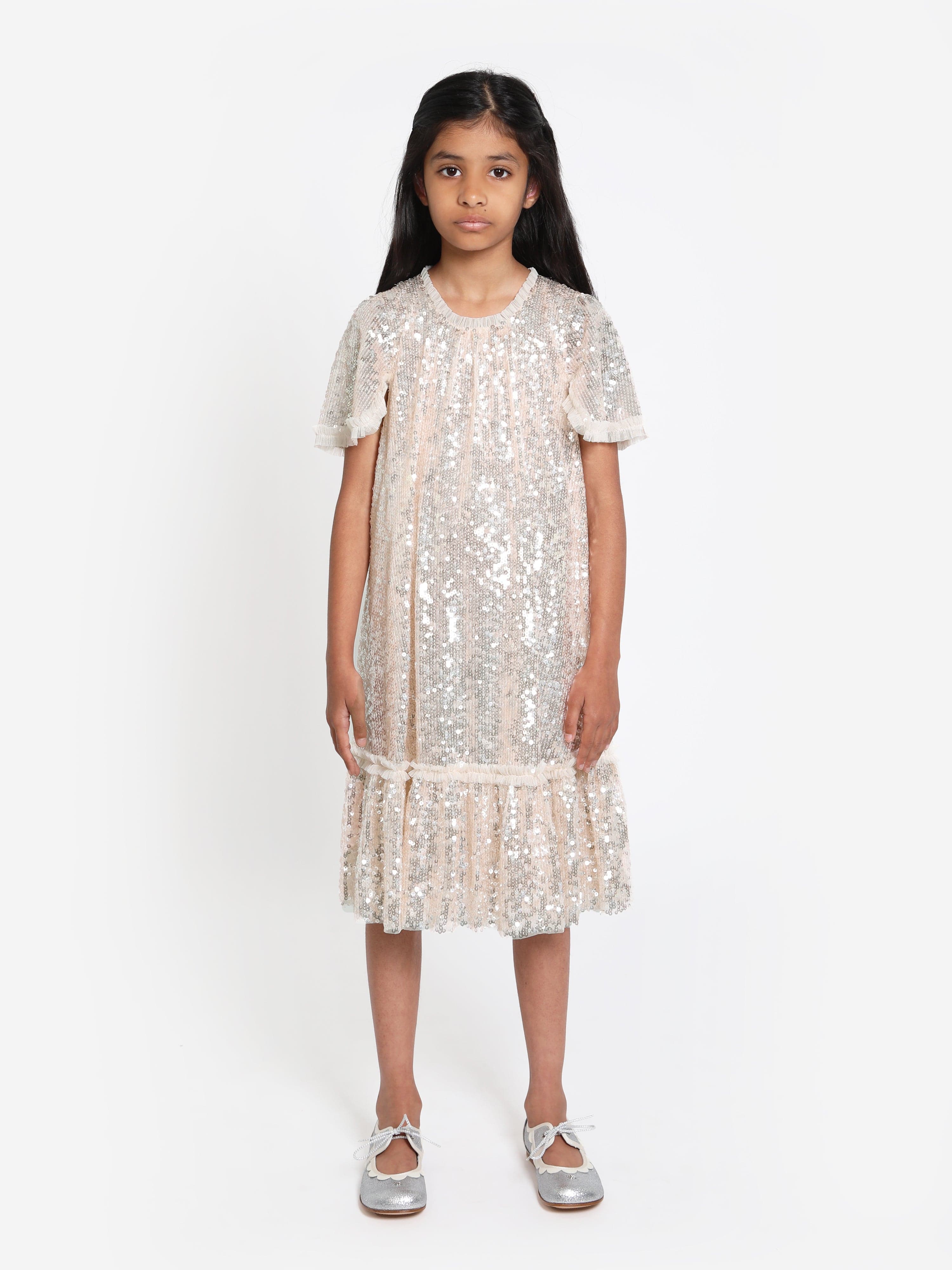 Needle & Thread Girls Mila Gloss Dress in Cream Needle & Thread Girls Mila Gloss Dress in Cream