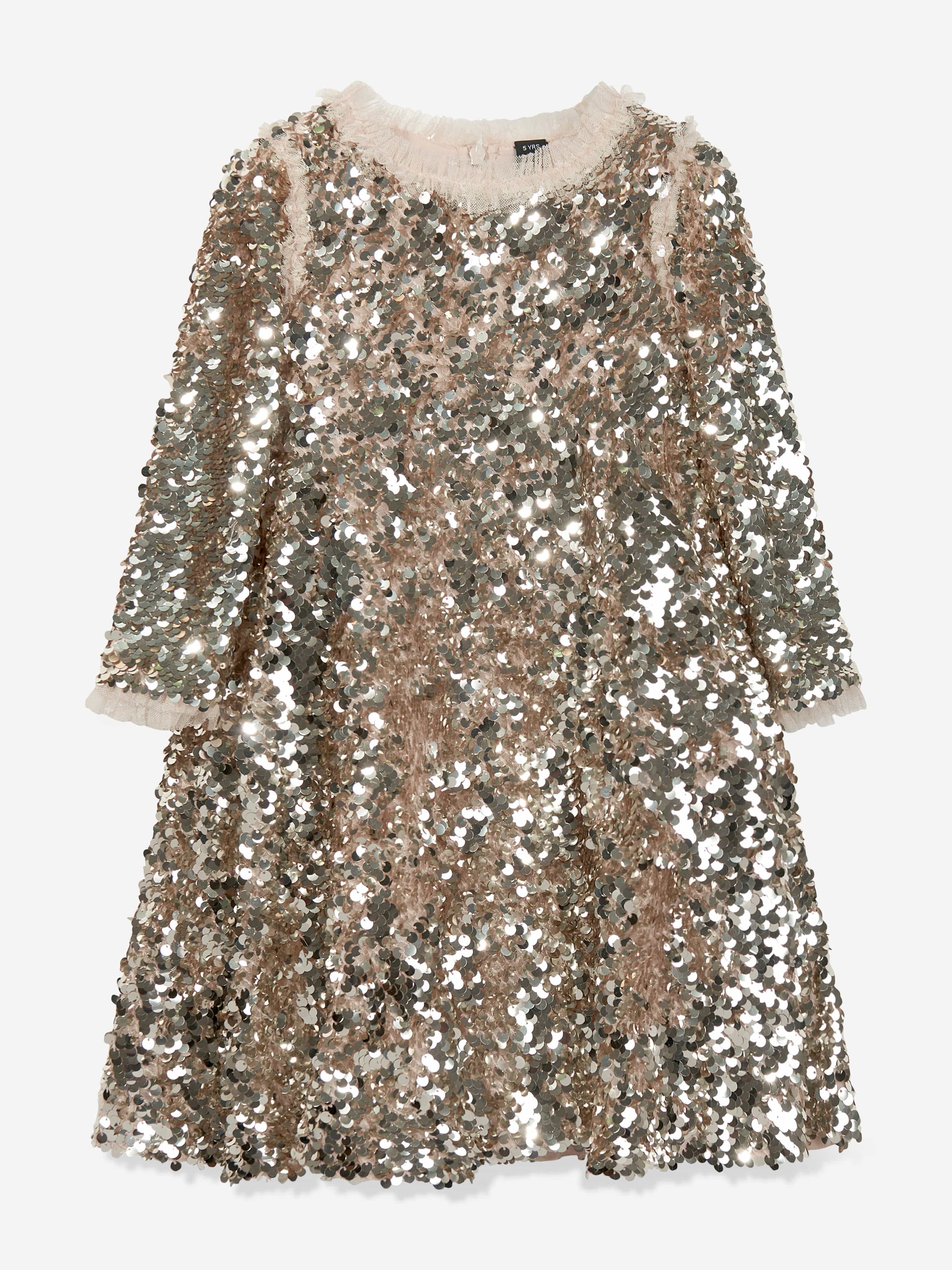 Needle & Thread Girls Hallie Sequin Dress in Gold 3 Yrs Needle & Thread Girls Hallie Sequin Dress in Gold 3 Yrs