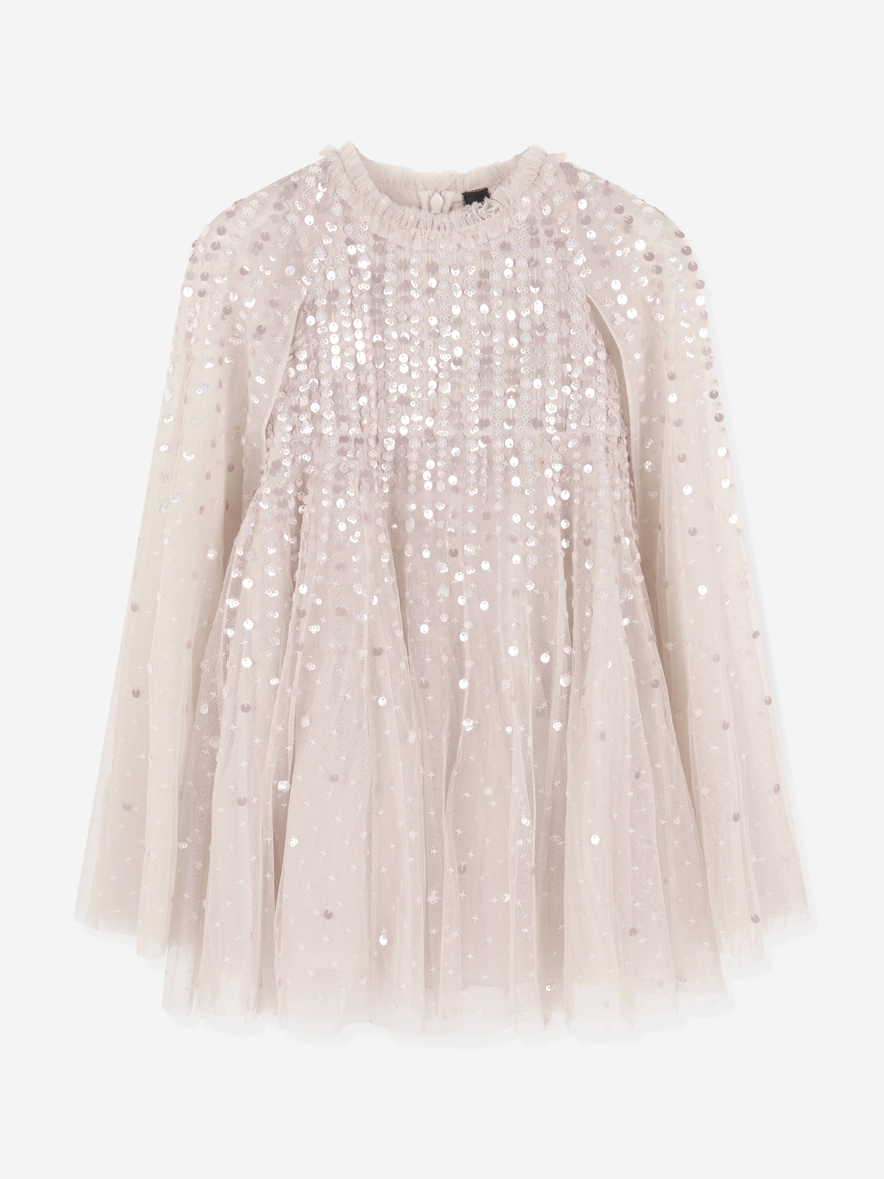 Needle & Thread Girls Moonlight Sequin Cape Dress in Ivory | Childsplay Clothing Needle & Thread Girls Moonlight Sequin Cape Dress in Ivory | Childsplay Clothing