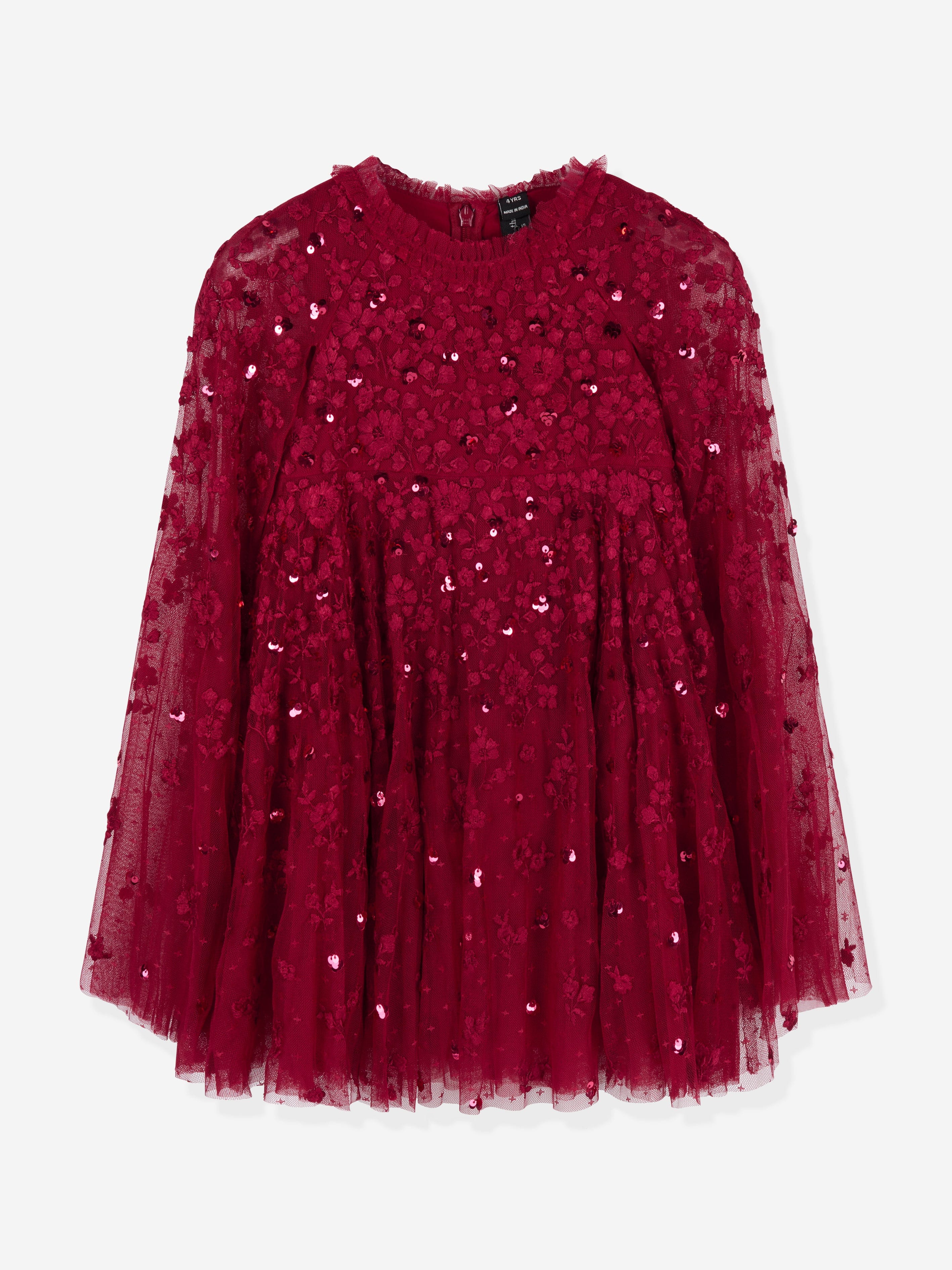 Needle & Thread Girls Dahlia Ditsy Cape Dress in Red 10 Yrs