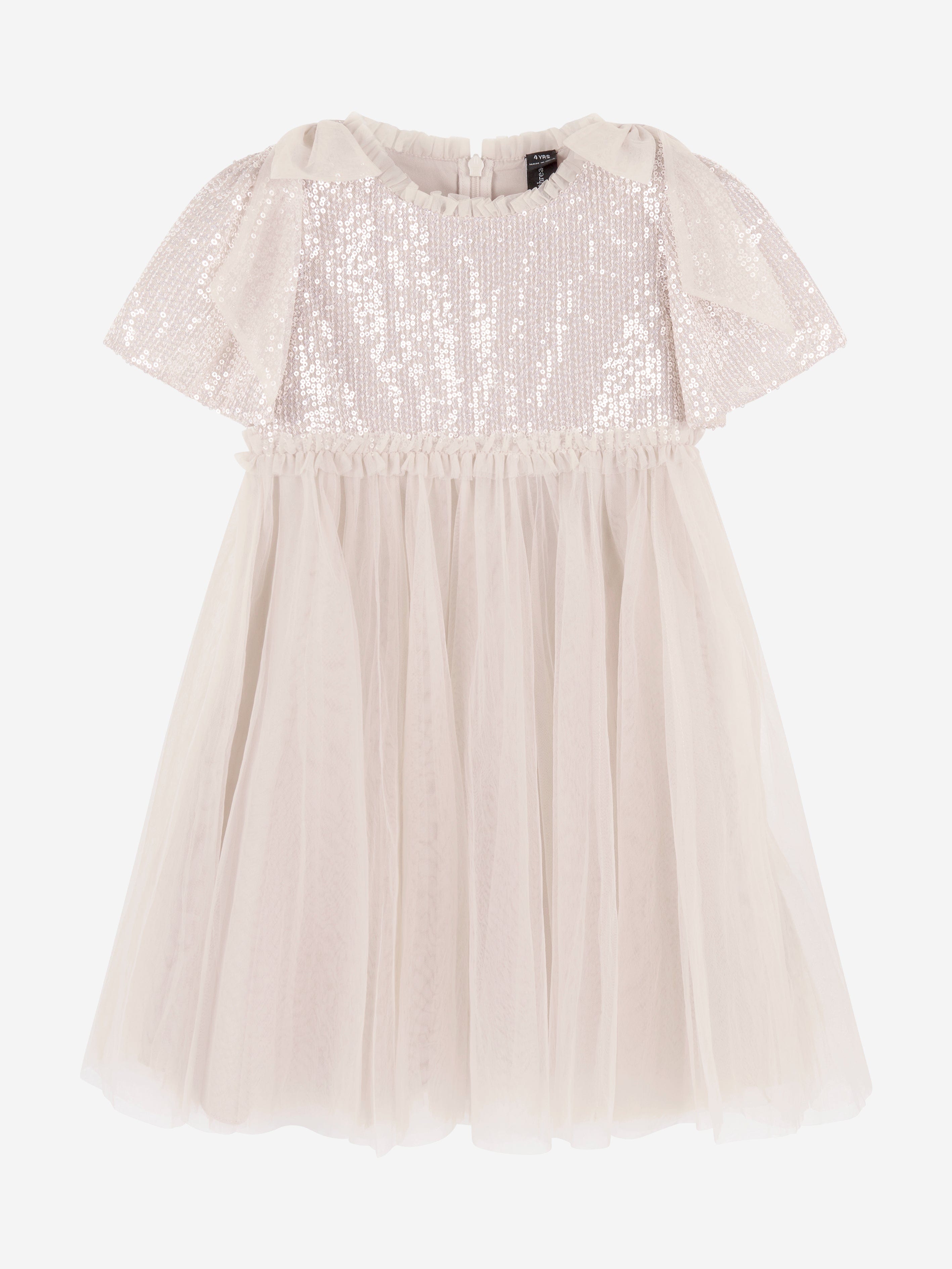 Needle & Thread Girls Paloma Bow Dress in Ivory 5 Yrs