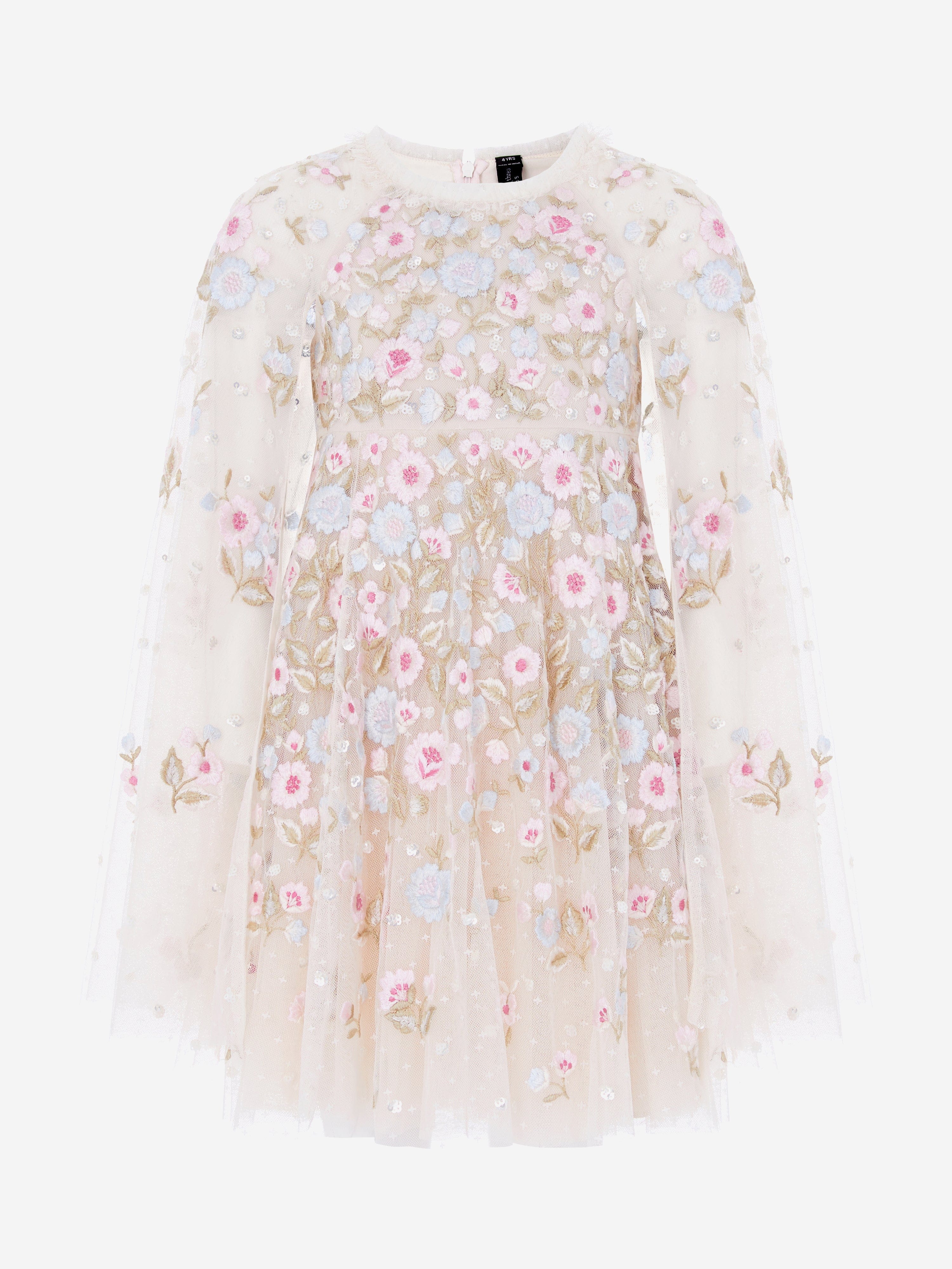 Needle & Thread Ethereal Blooms Cape Kids Dress Cream 10 Yrs