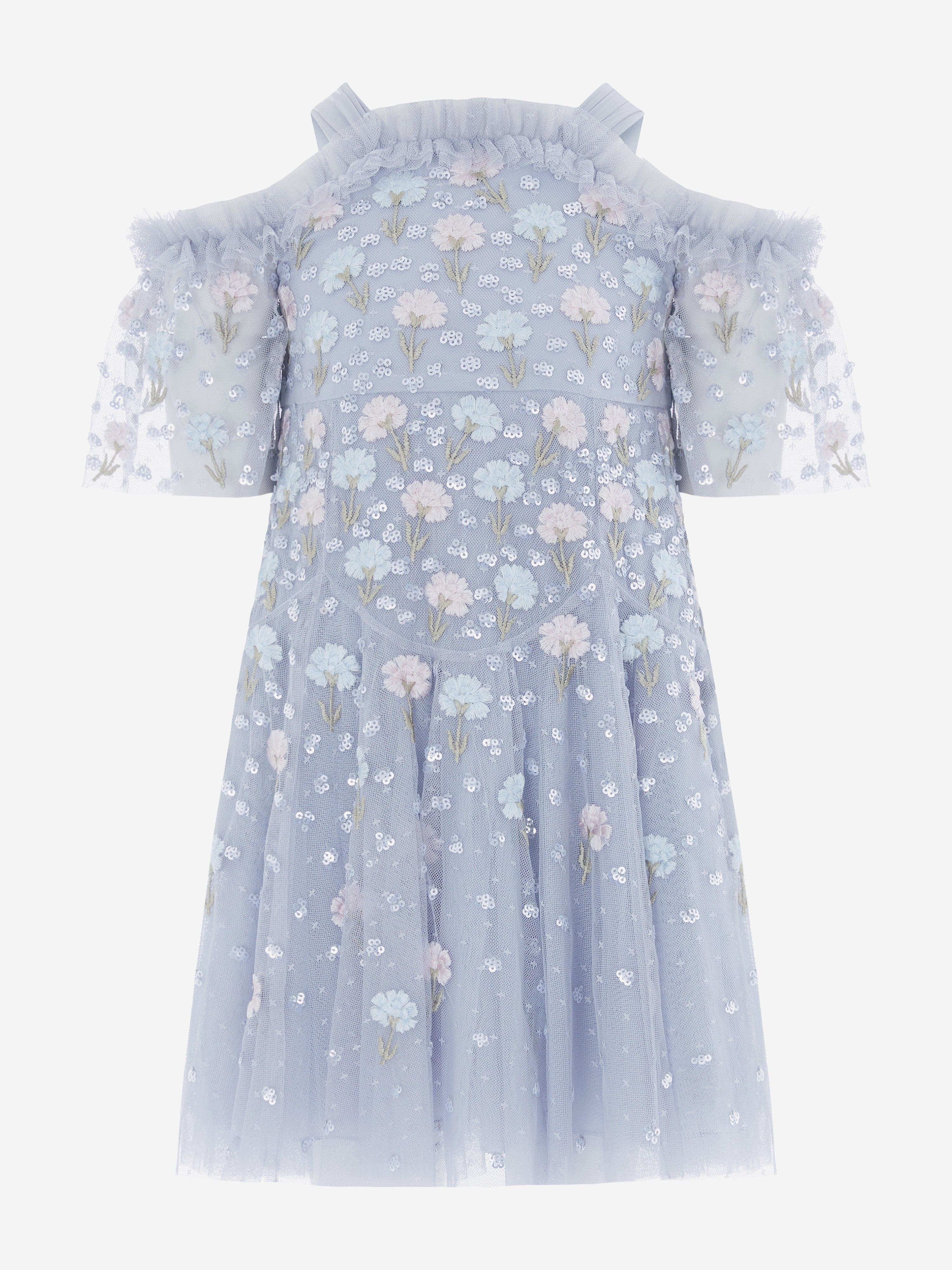 needle and thread off the shoulder dress Needle & Thread Girls Dandelion Ditsy Off Shoulder Dress in Blue 6 Yrs