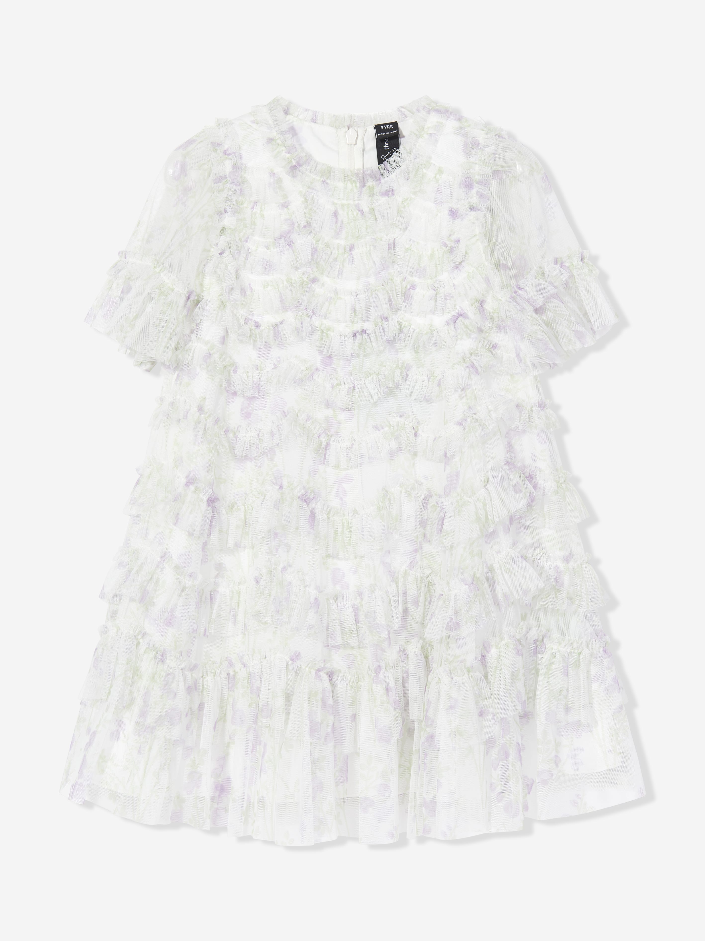 Needle & Thread Girls Trailing Floral Ruffle Dress in White 10 Yrs
