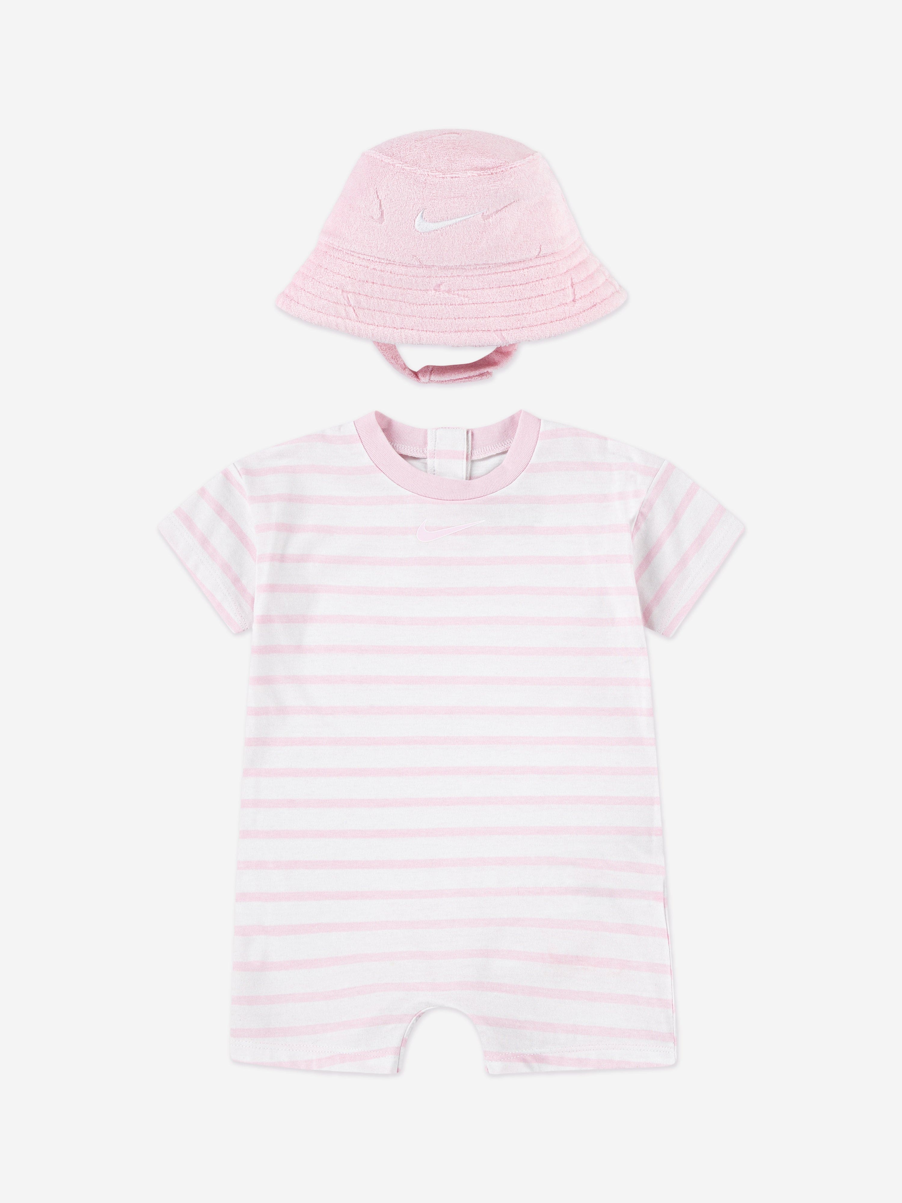 Nike Baby Girls Romper with Bucket Hat in Pink Childsplay Clothing