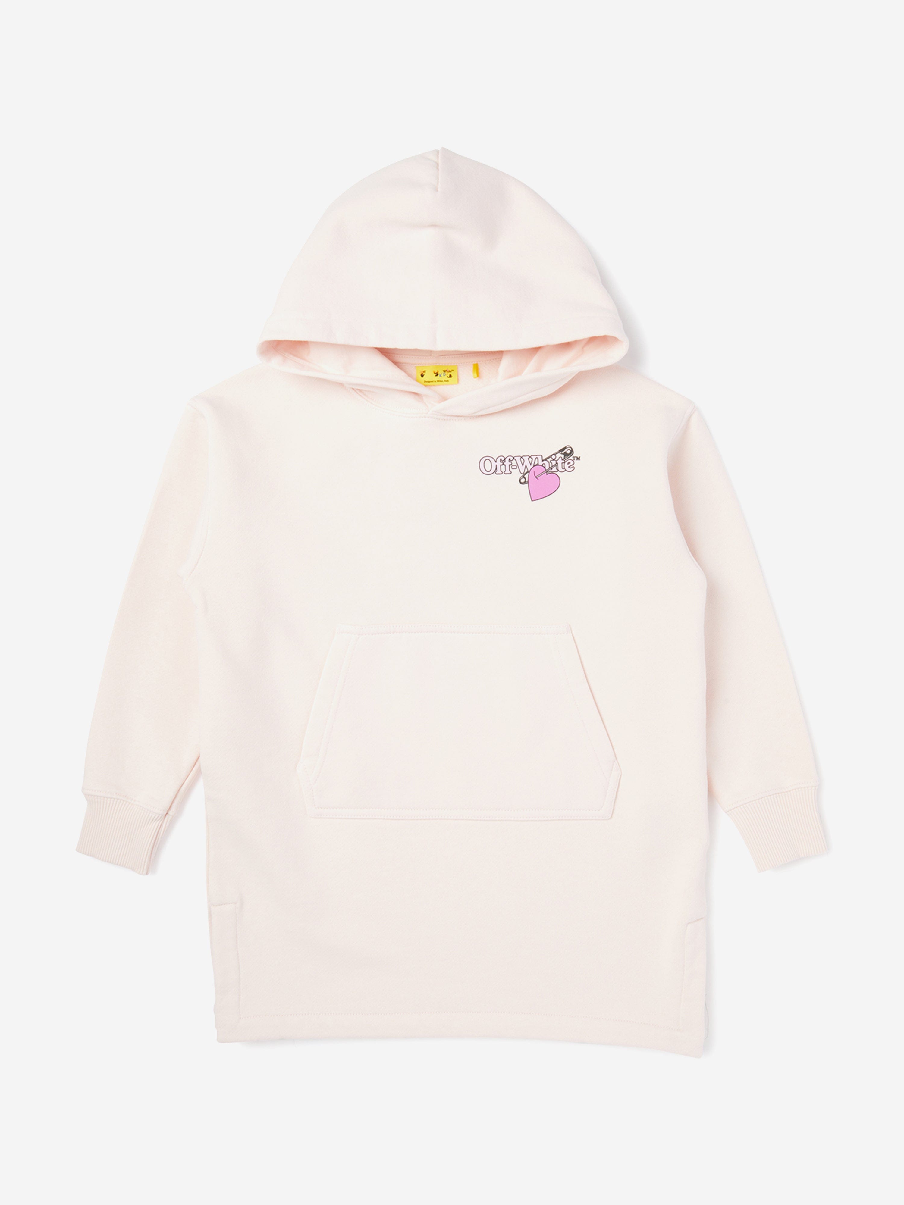 Off-White Girls Diagonal Pop Heart Hoodie Dress in Pink 14 Yrs
