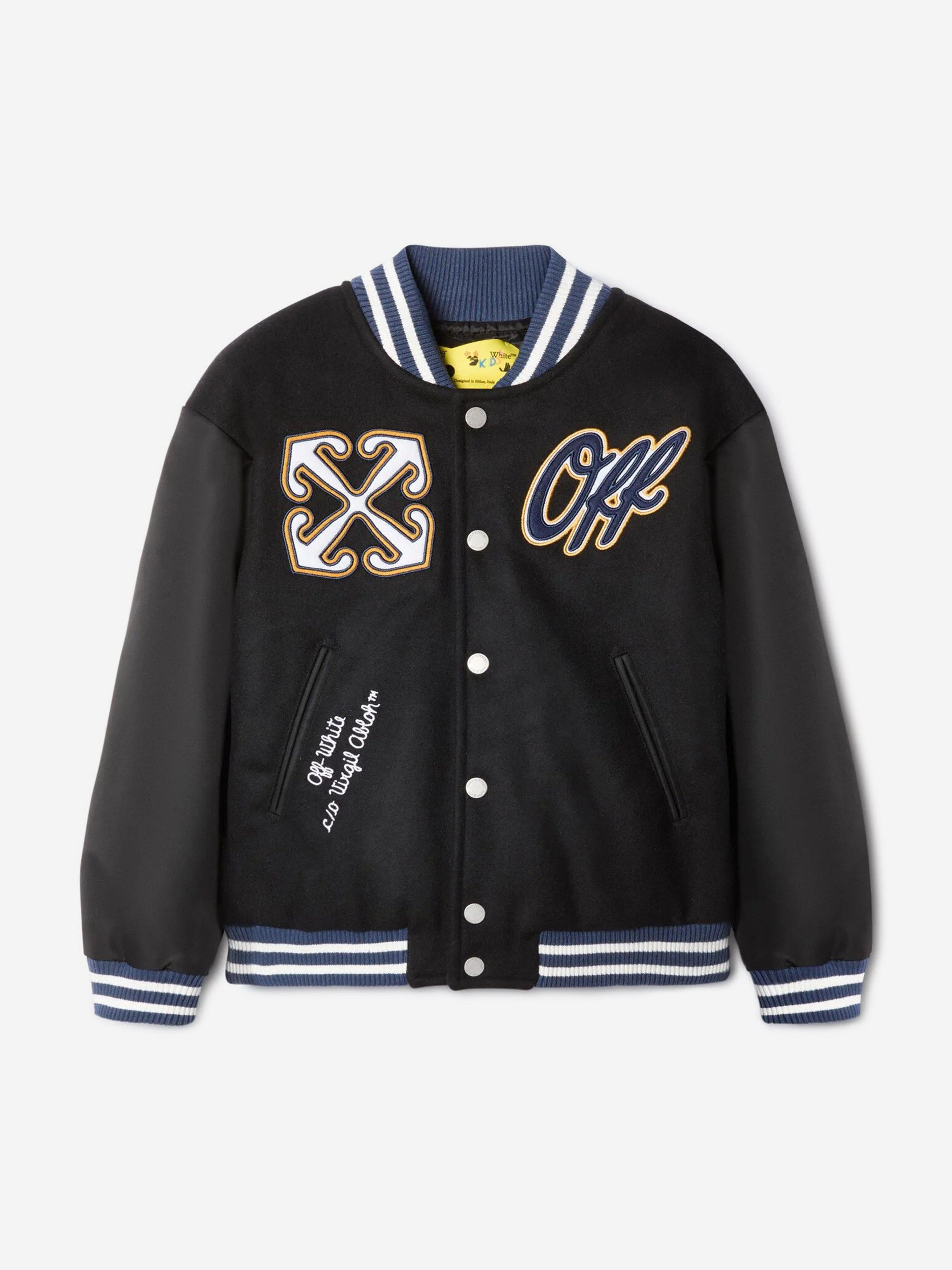Off-White Boys OW Patch Varsity Jacket in Black Childsplay Clothing