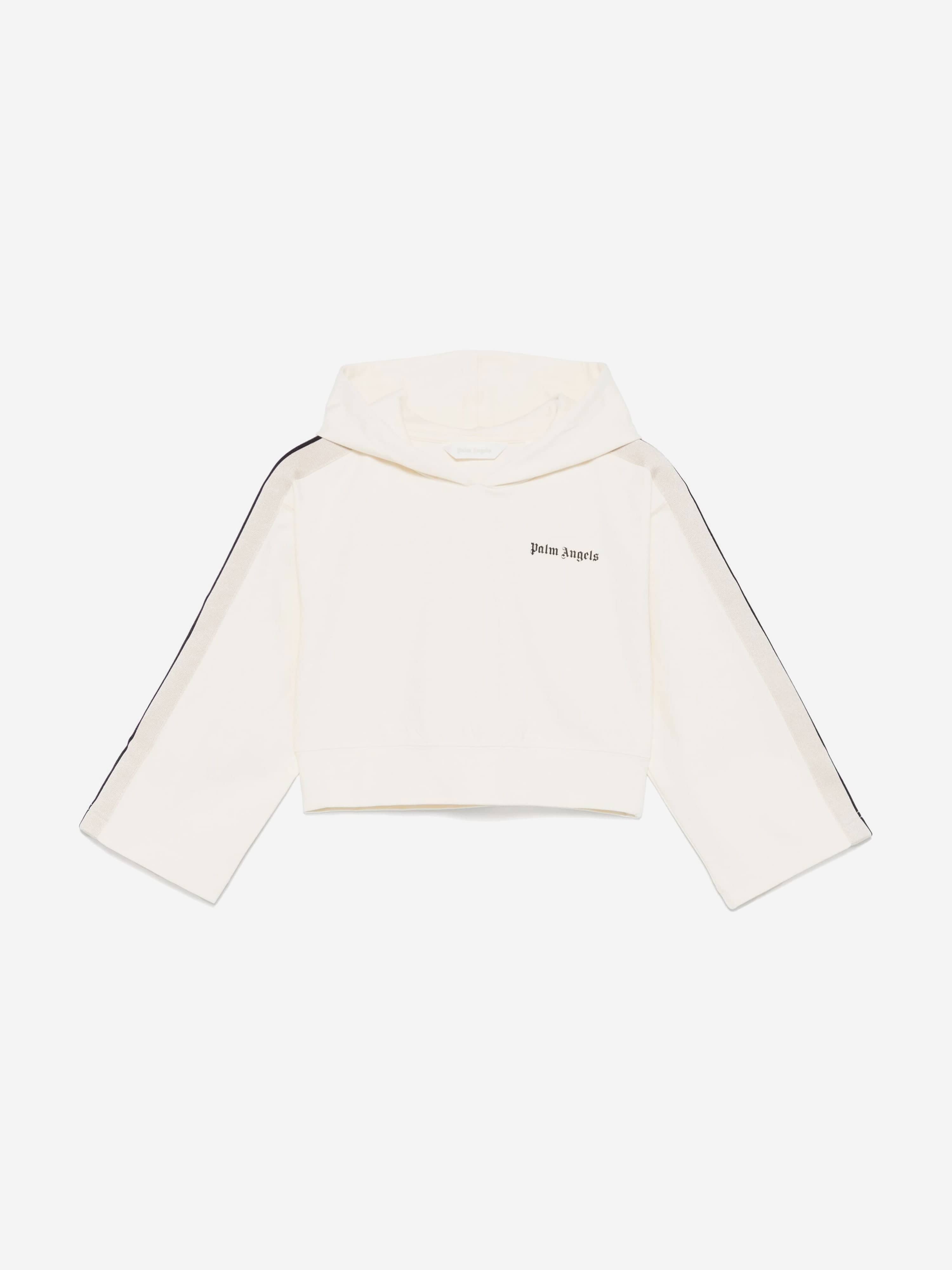 Palm Angels Palm Angels Girls Track Cropped Hoodie in White 