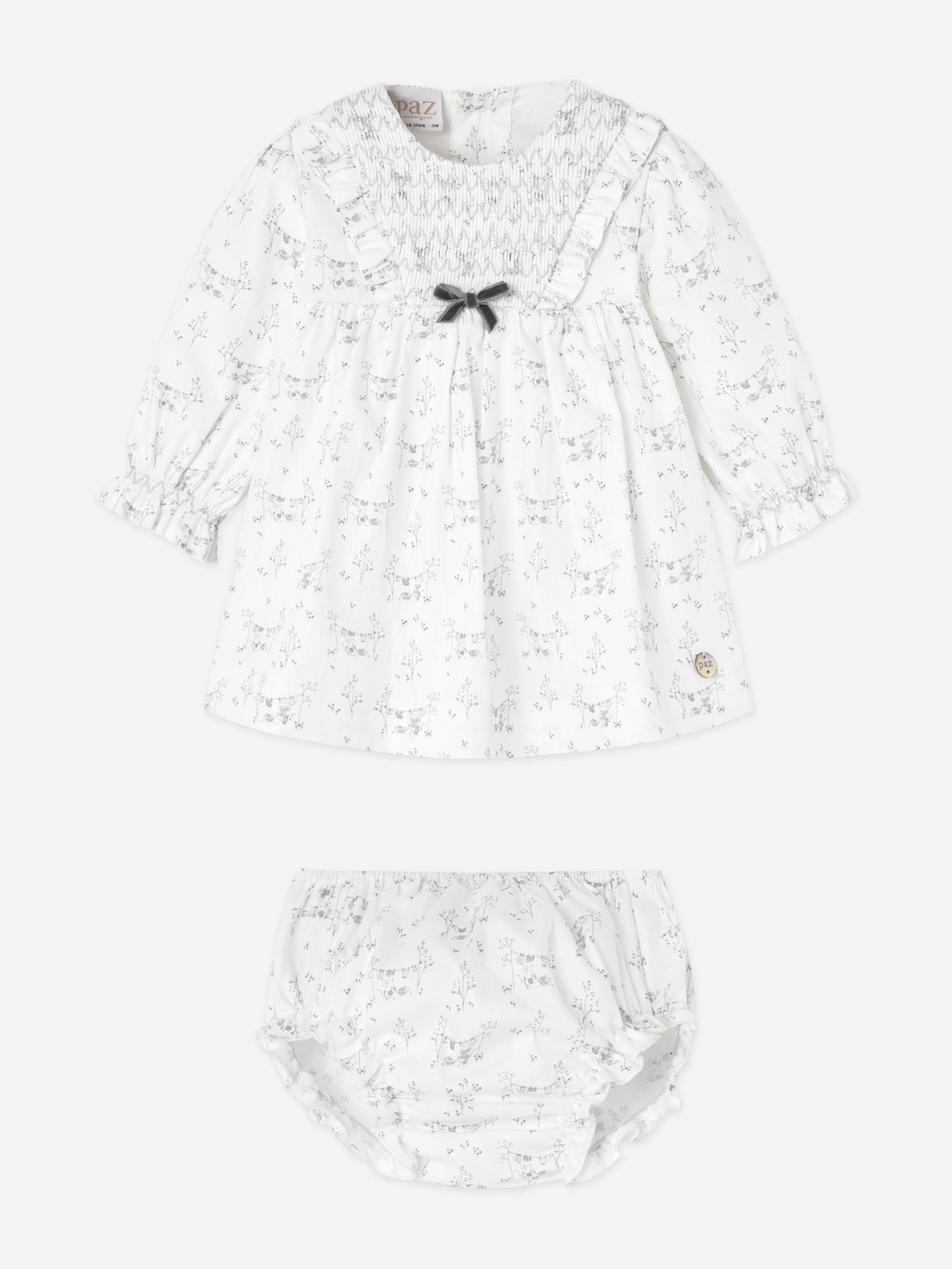 Paz Rodriguez Baby Girls Cotton Dress With Bloomers in White Paz Rodriguez Baby Girls Cotton Dress With Bloomers in White