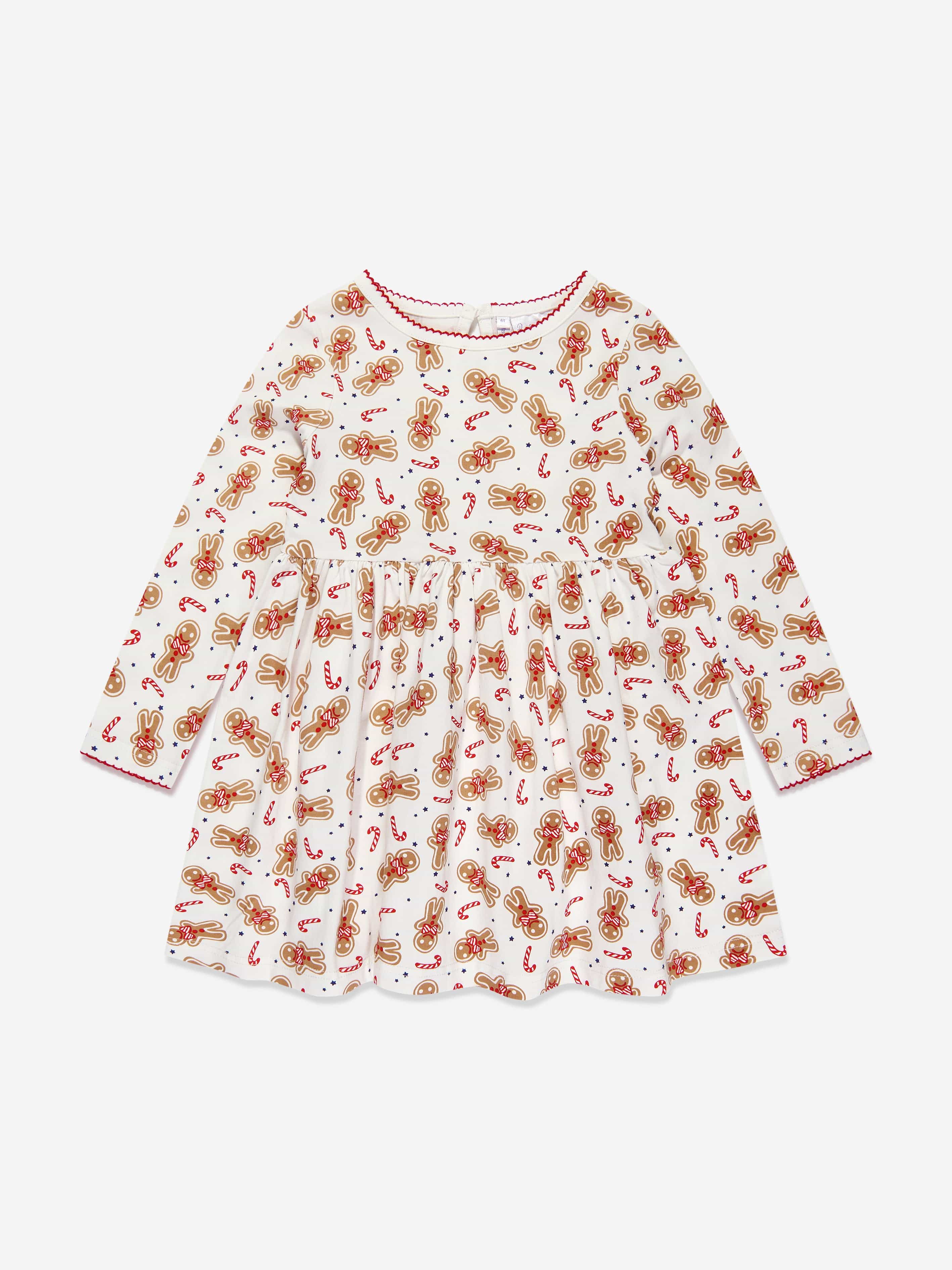Rachel Riley Girls Gingerbread Jersey Dress in White