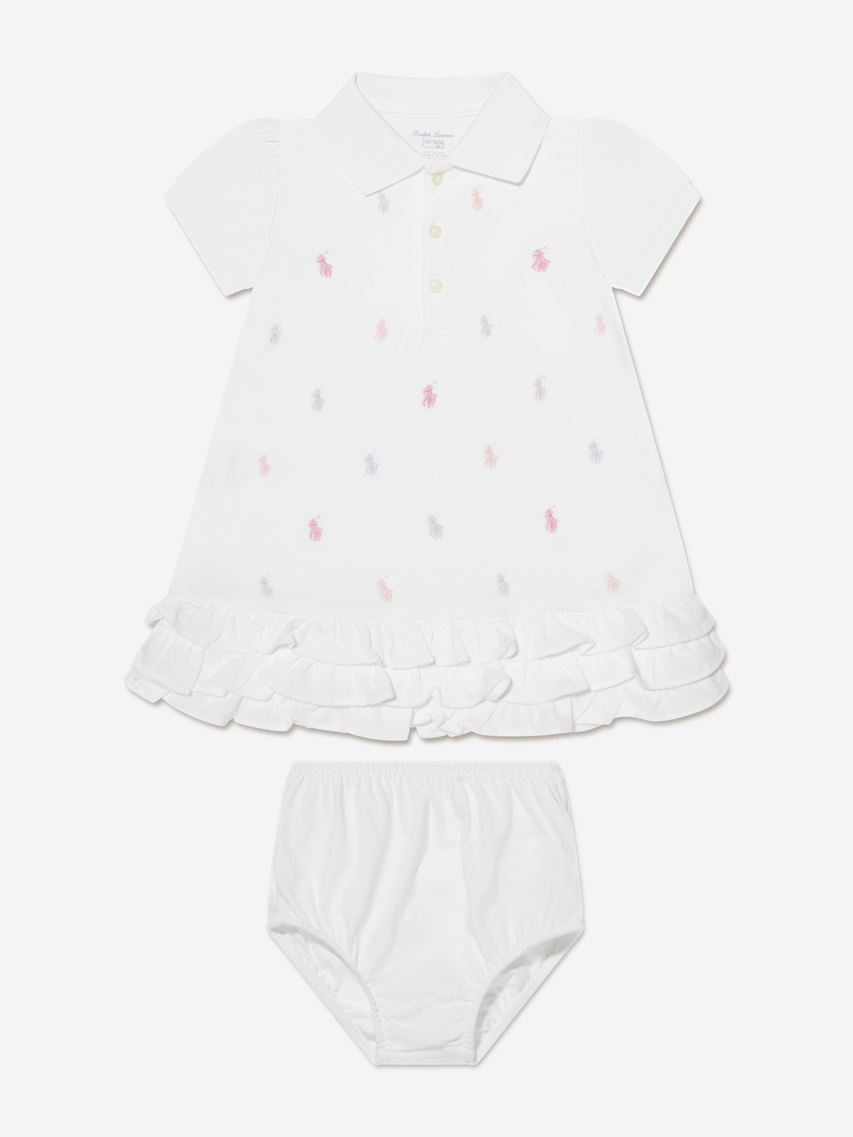 Ralph Lauren Girls Baby White Polo Dress Set