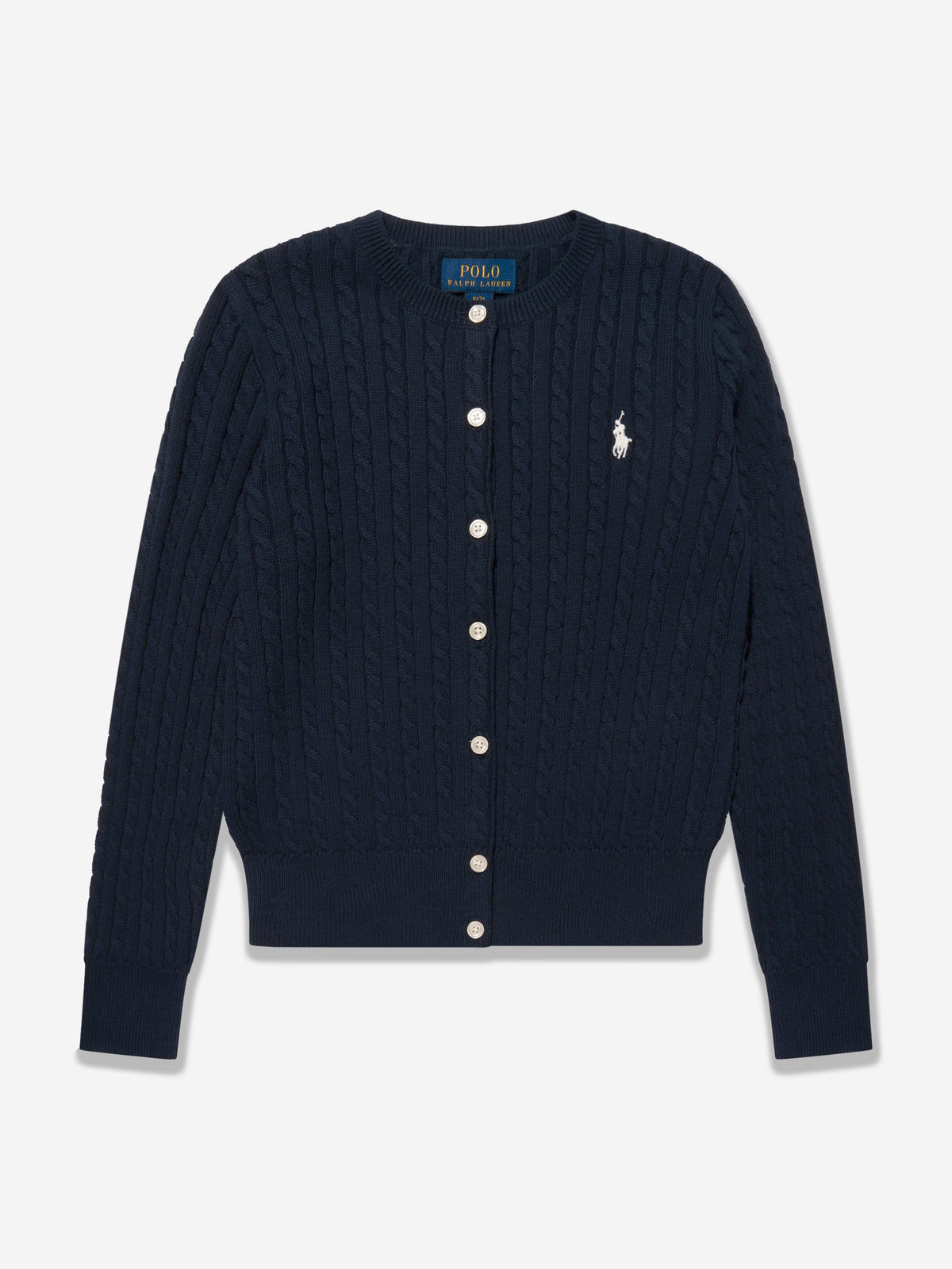 Ralph Lauren Girls Mini Cable Knit Cardigan in Navy | Childsplay 