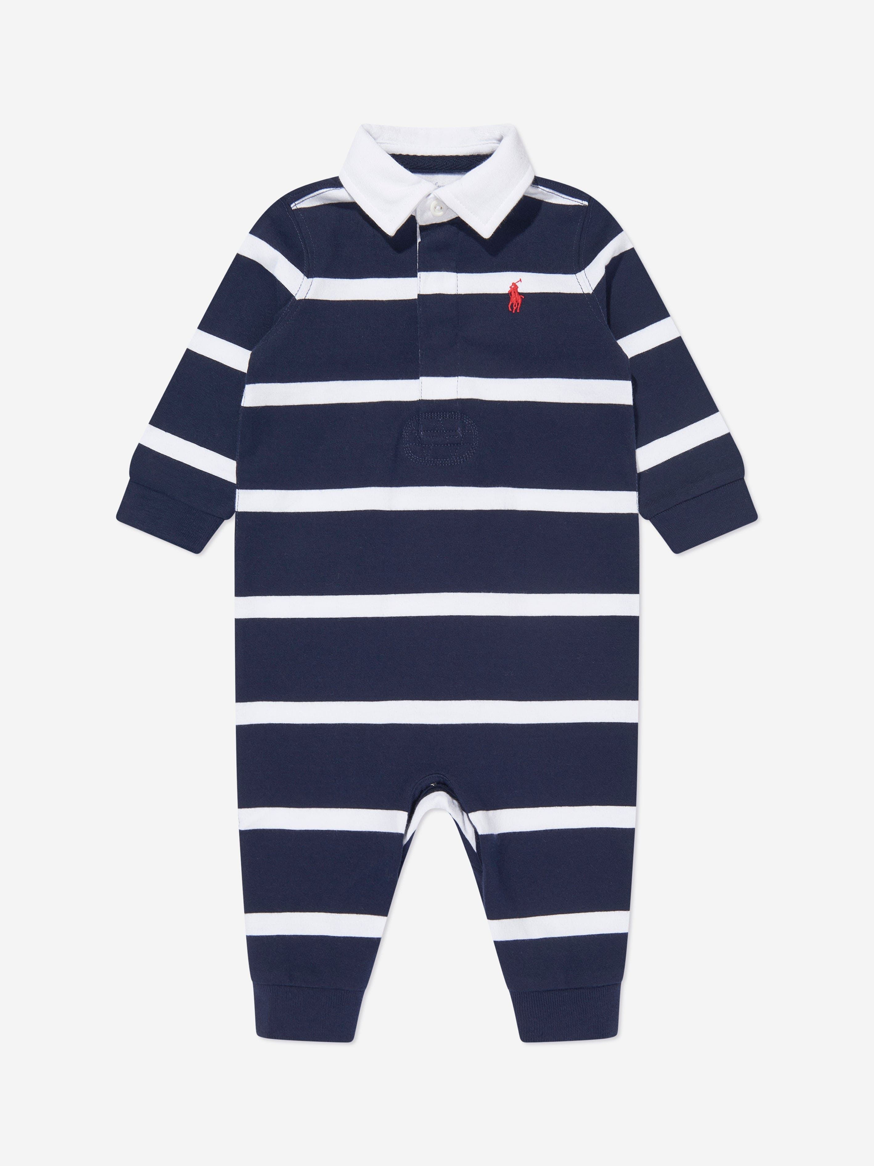 Ralph Lauren Kids Baby Boys Striped Rugby Romper in Navy