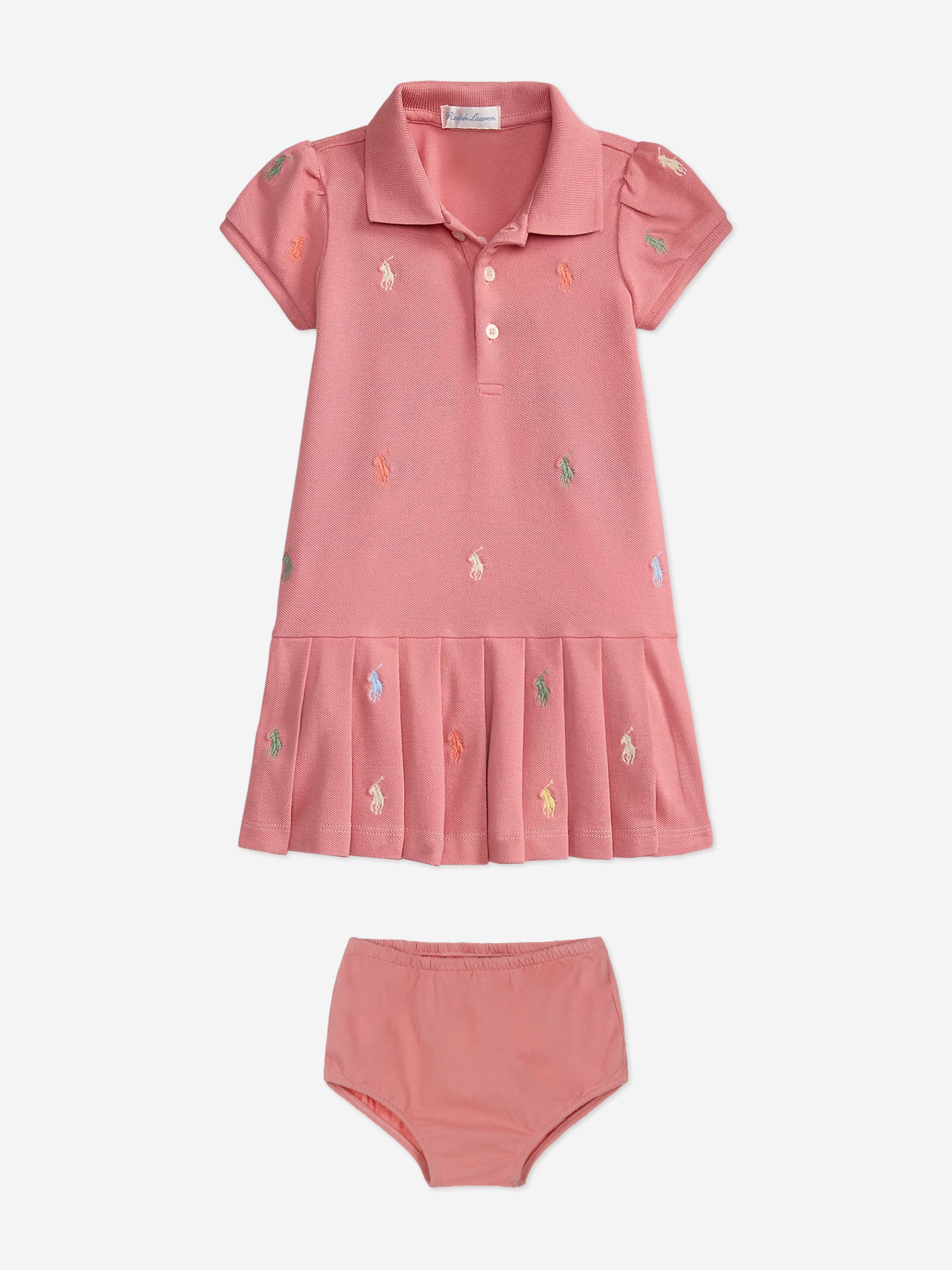open lace back dress Ralph Lauren Baby Girls Stretch Mesh Polo Dress in Pink
