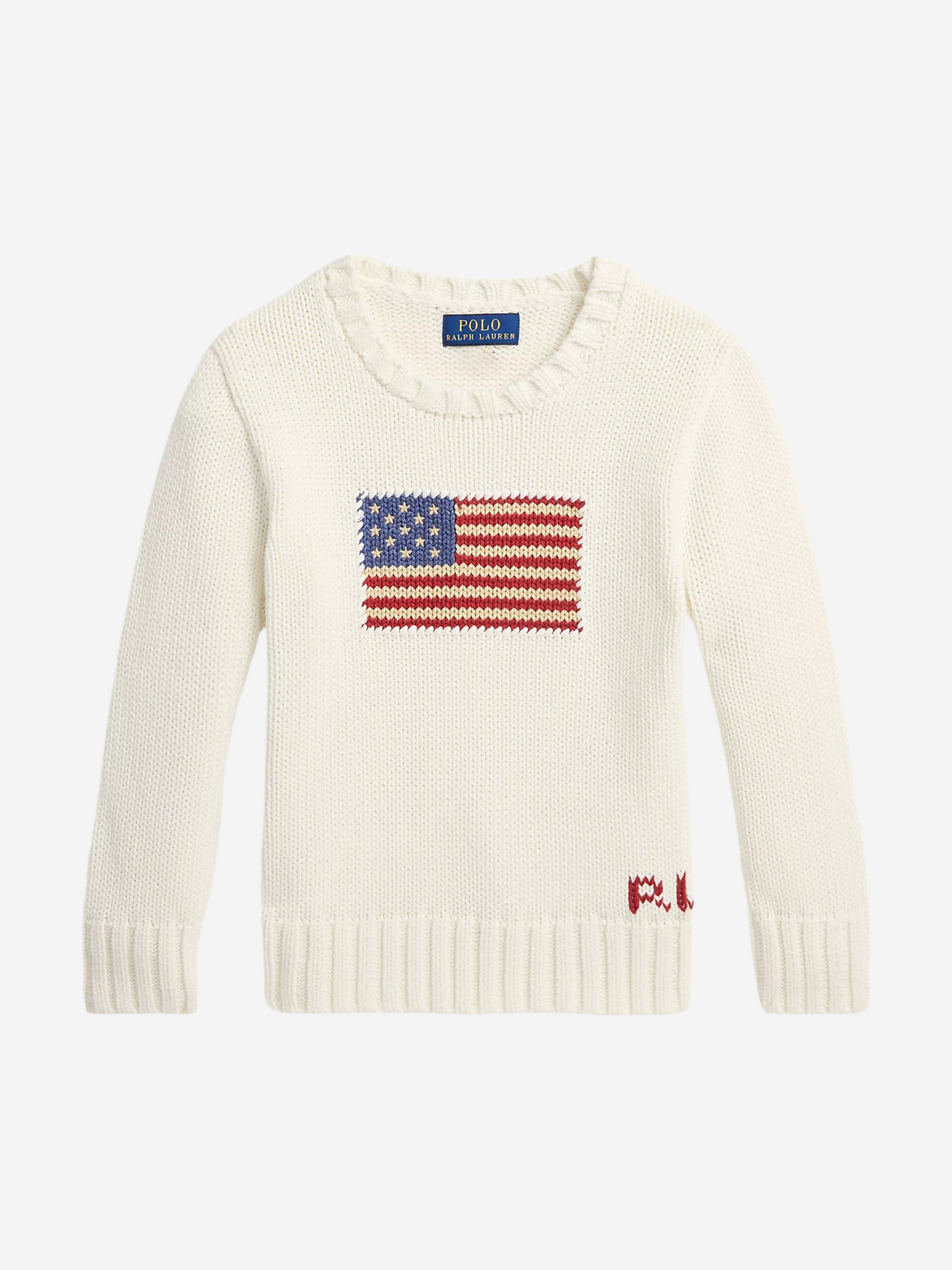 Ralph Lauren Boys Cotton Knit Flag Jumper in Ivory | Childsplay