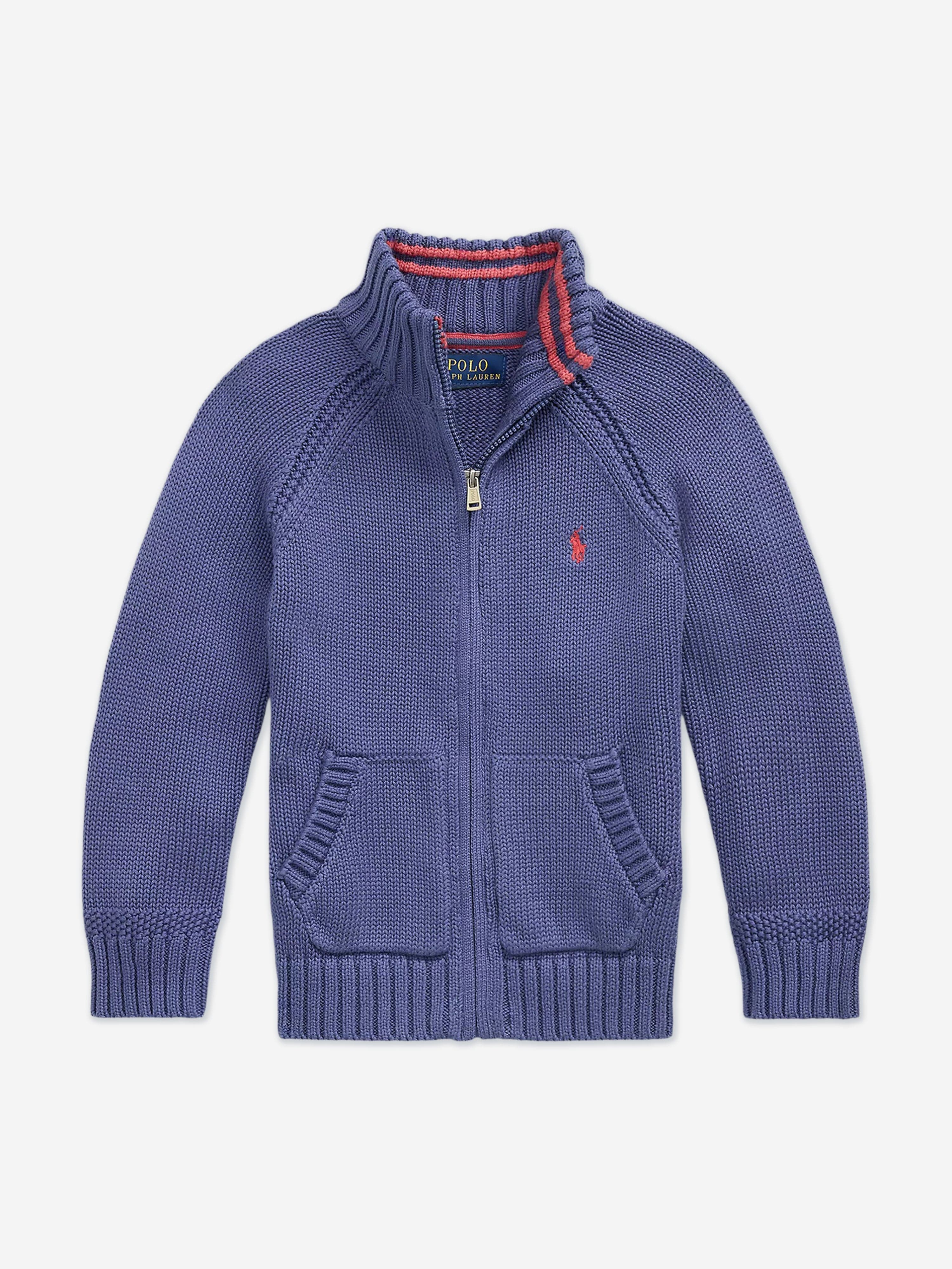 トップス POLO RALPH LAUREN Ralph Lauren Boys Cotton Knit Zip Up Top in Blue | Childsplay Clothing