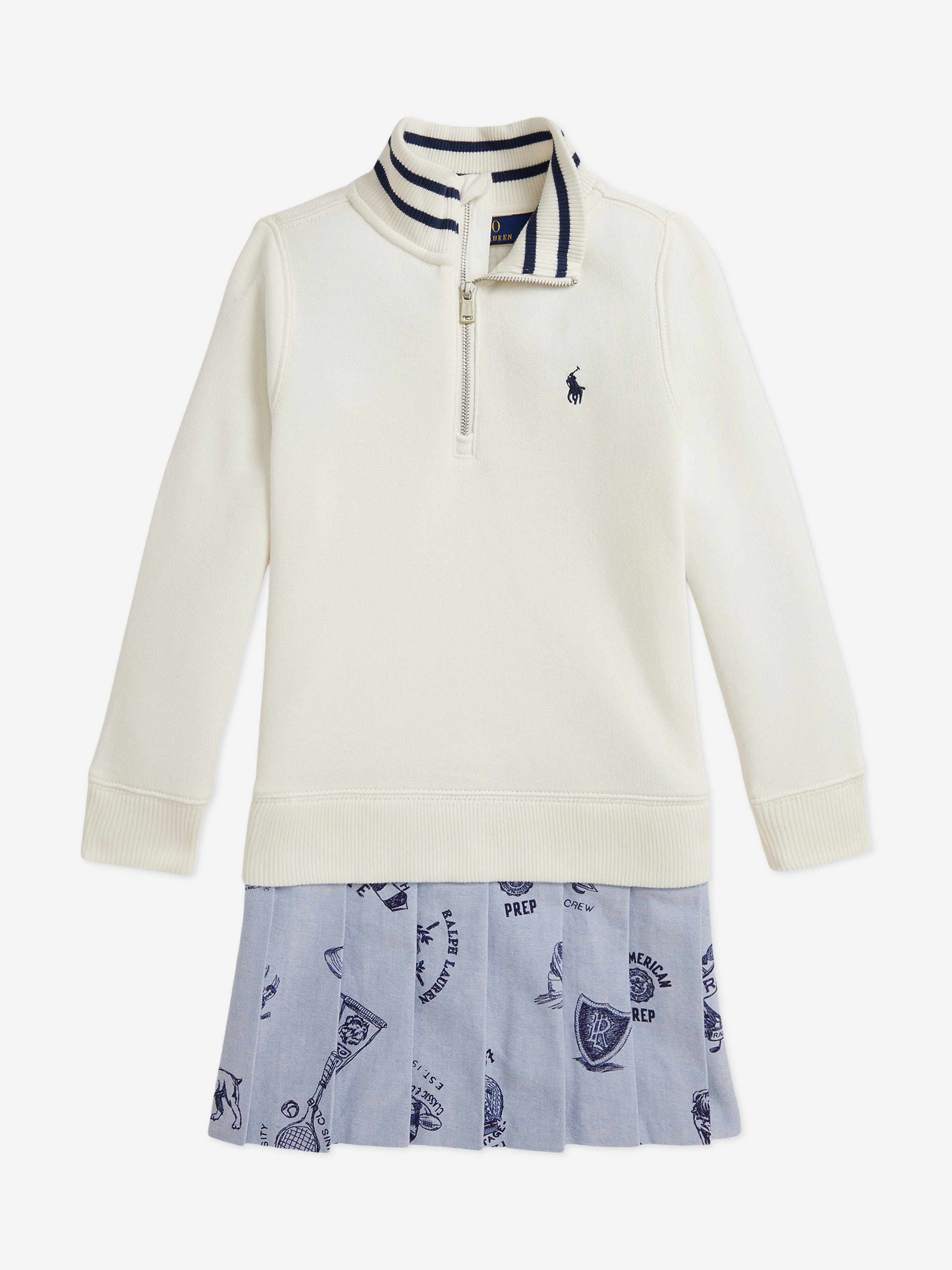 Ralph Lauren Girls Quarter Zip Sweater Dress in Ivory