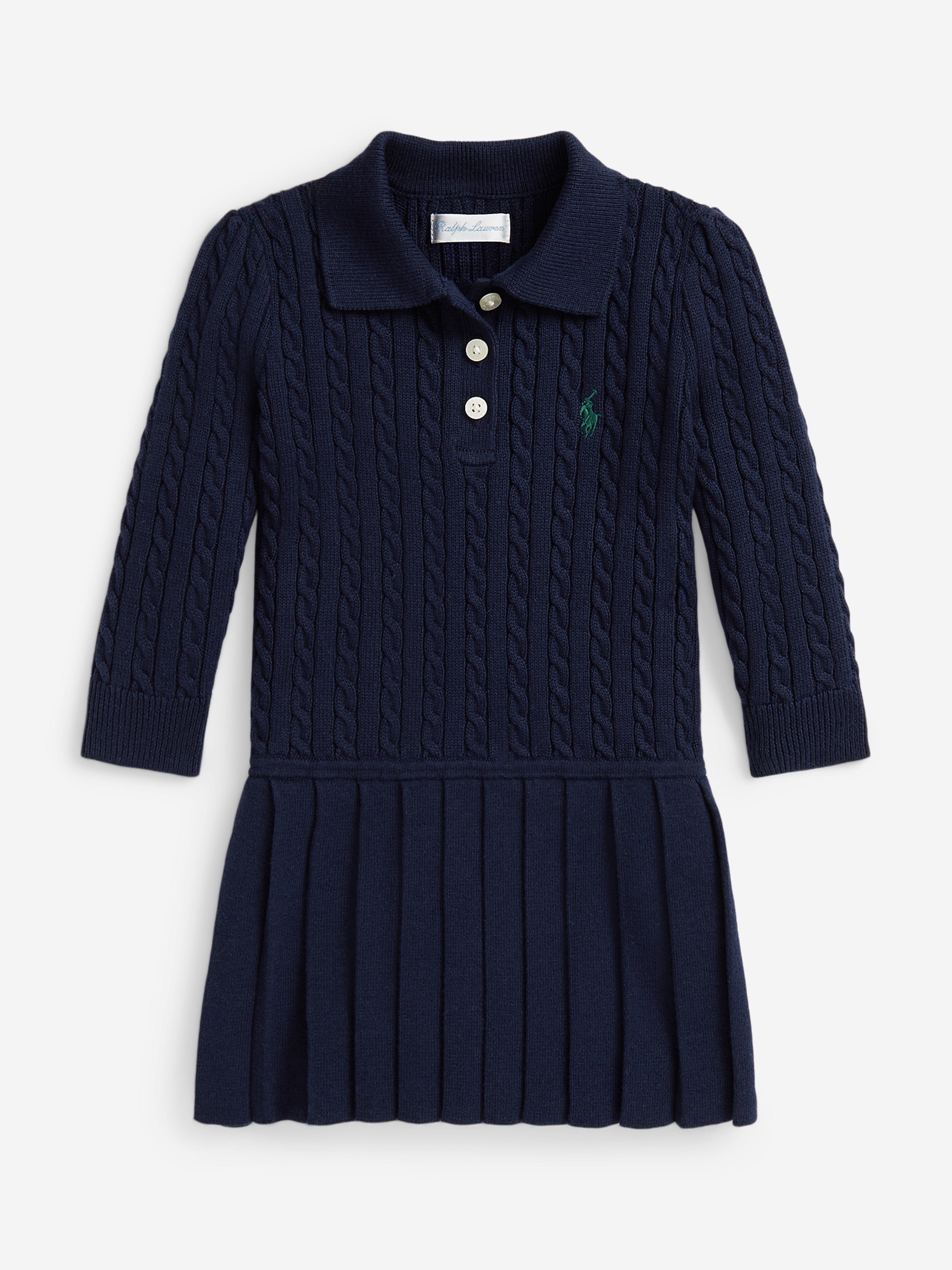 Ralph Lauren Baby Girls Cable Knit Dress in Navy Ralph Lauren Baby Girls Cable Knit Dress in Navy