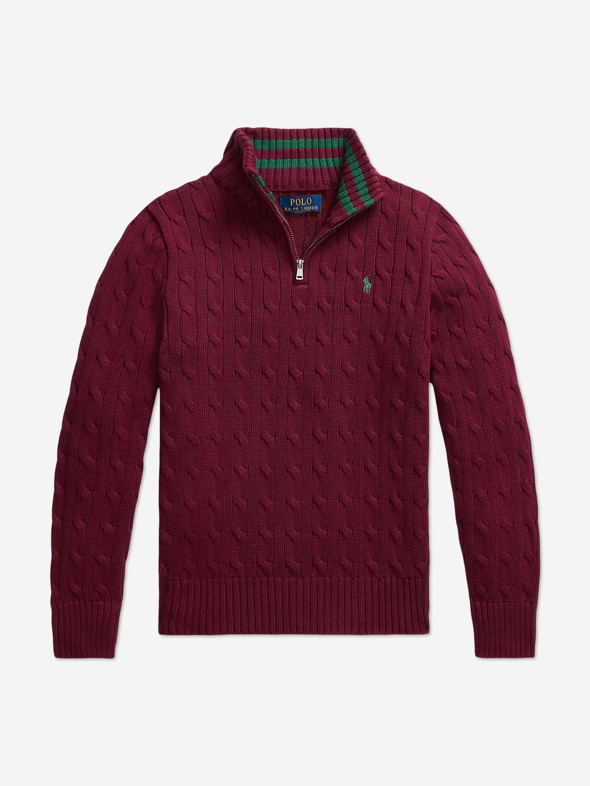 Ralph Lauren Boys Cable Knit Half Zip Jumper in Red | Childsplay 