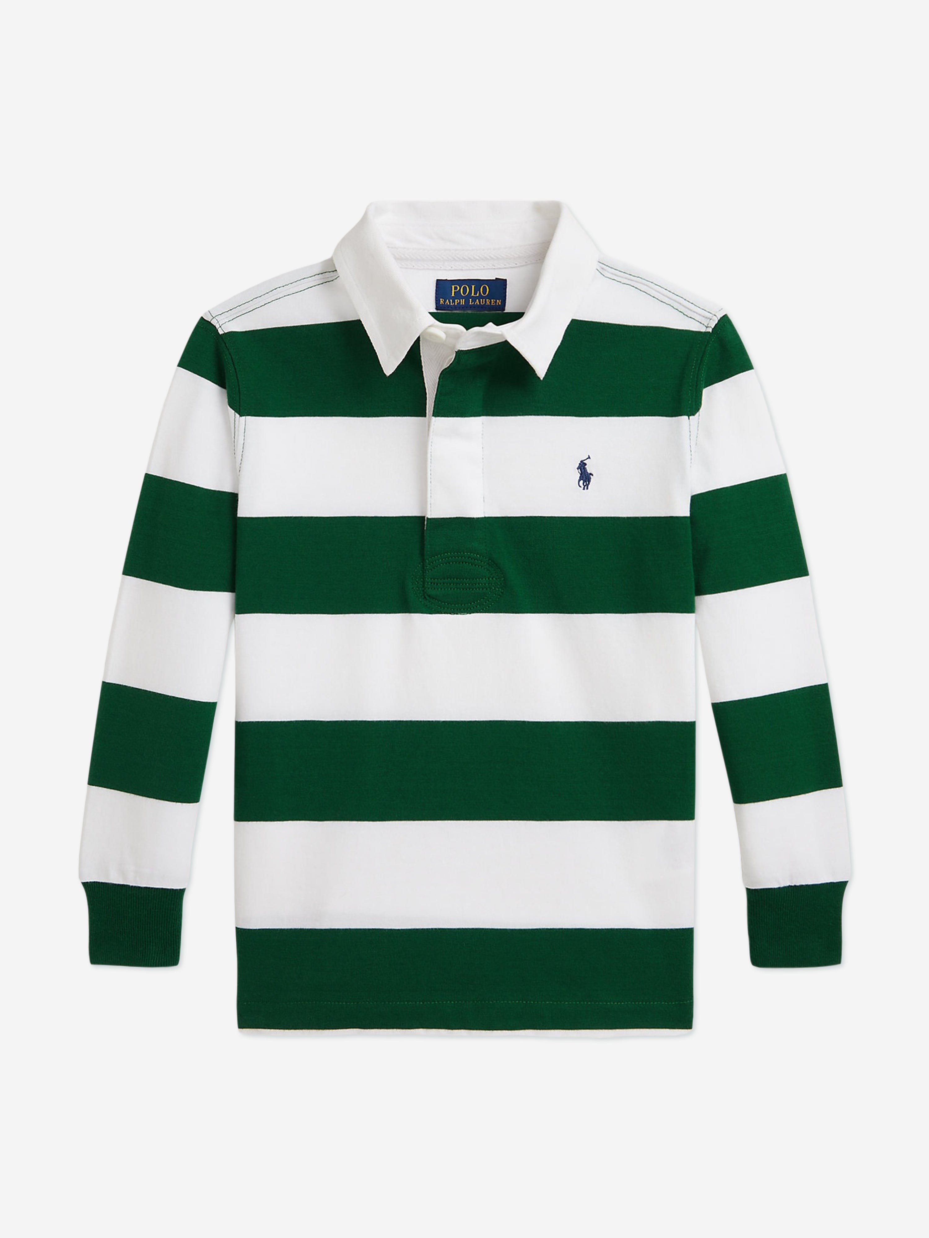 Ralph Lauren Boys Striped Rugby Shirt in Green | Childsplay Clothing