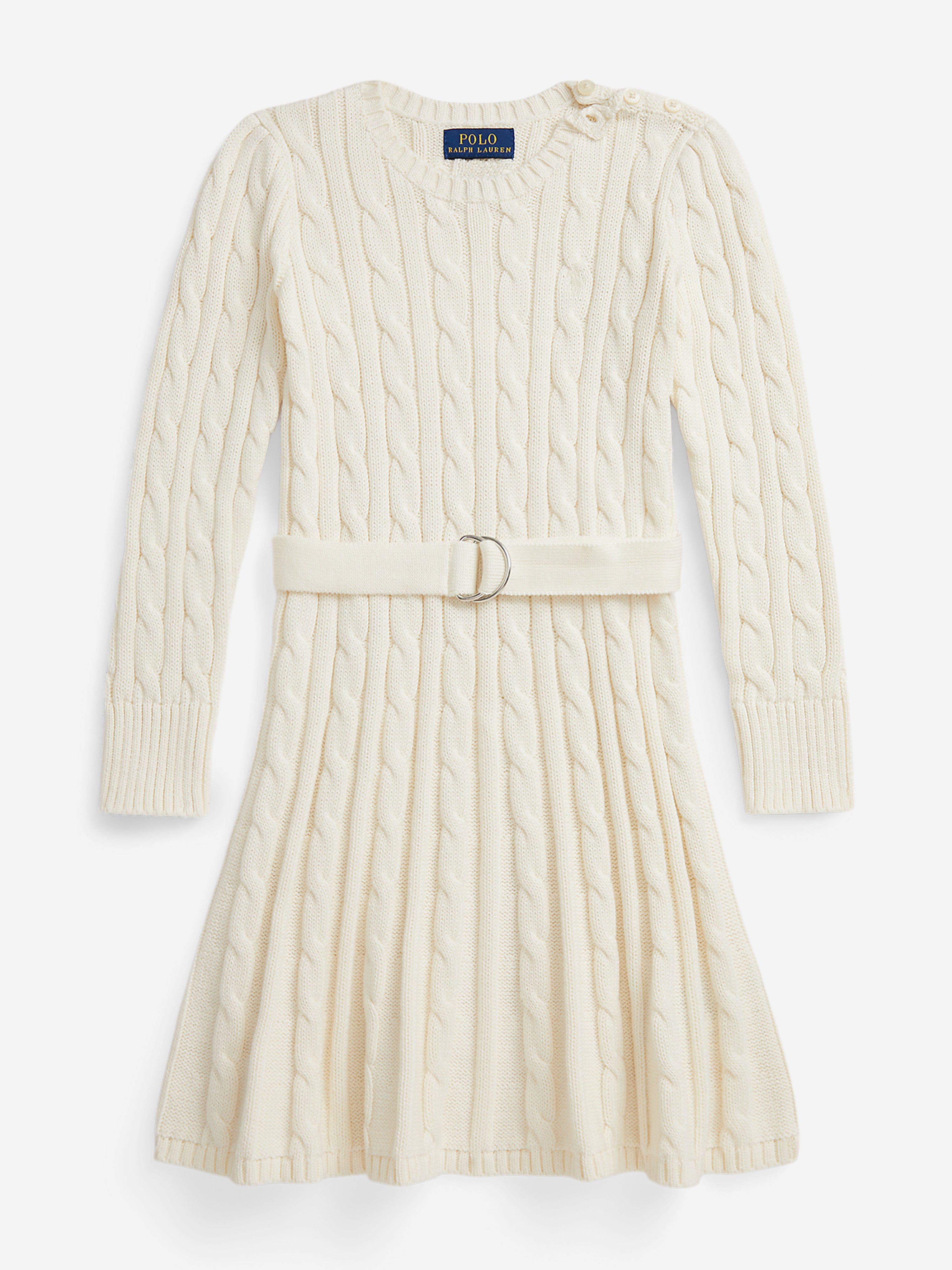 Ralph Lauren Girls Cable Knit Dress in Ivory Ralph Lauren Girls Cable Knit Dress in Ivory