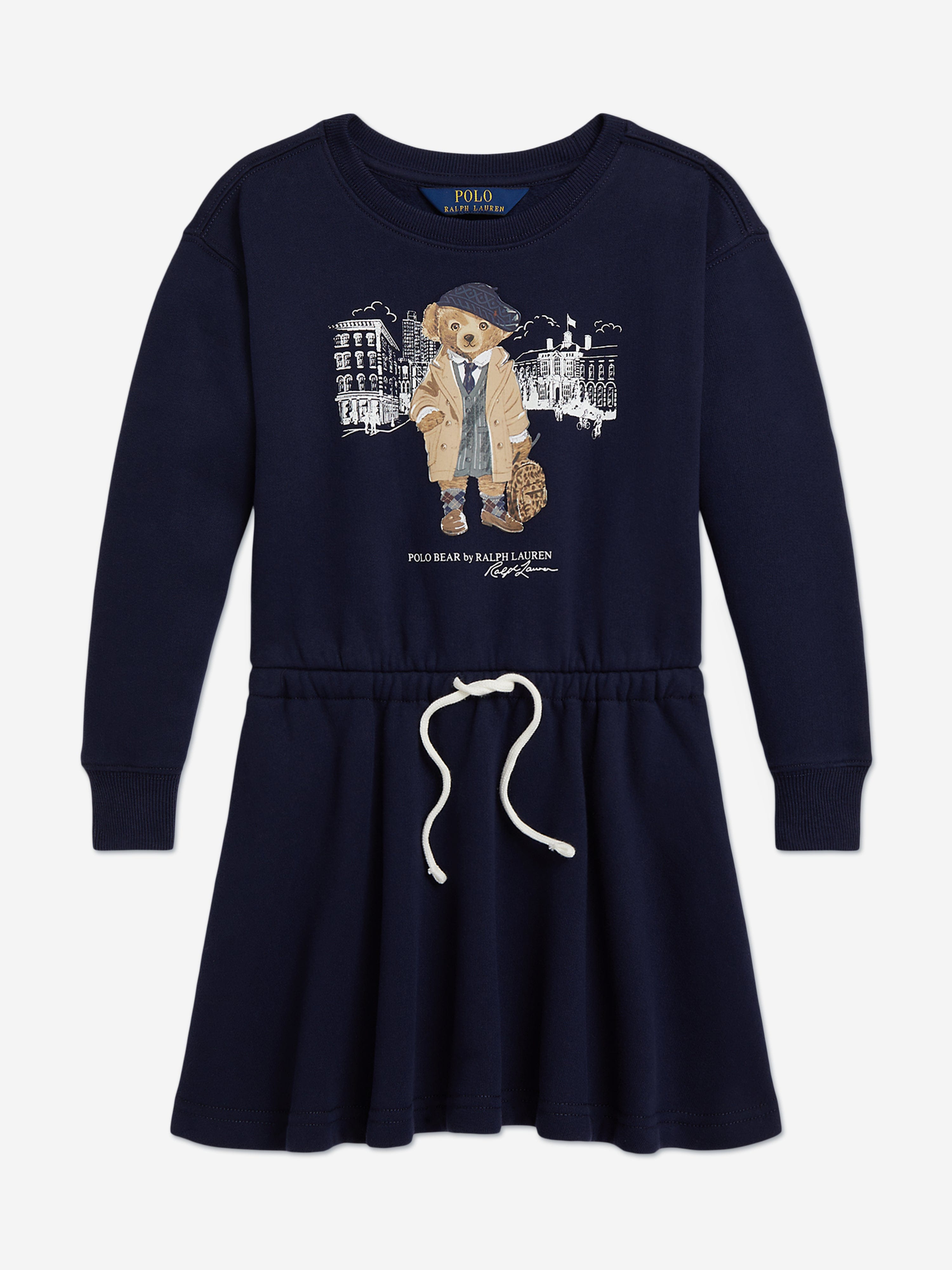 Ralph Lauren Girls Polo Bear Sweater Dress in Navy | Childsplay
