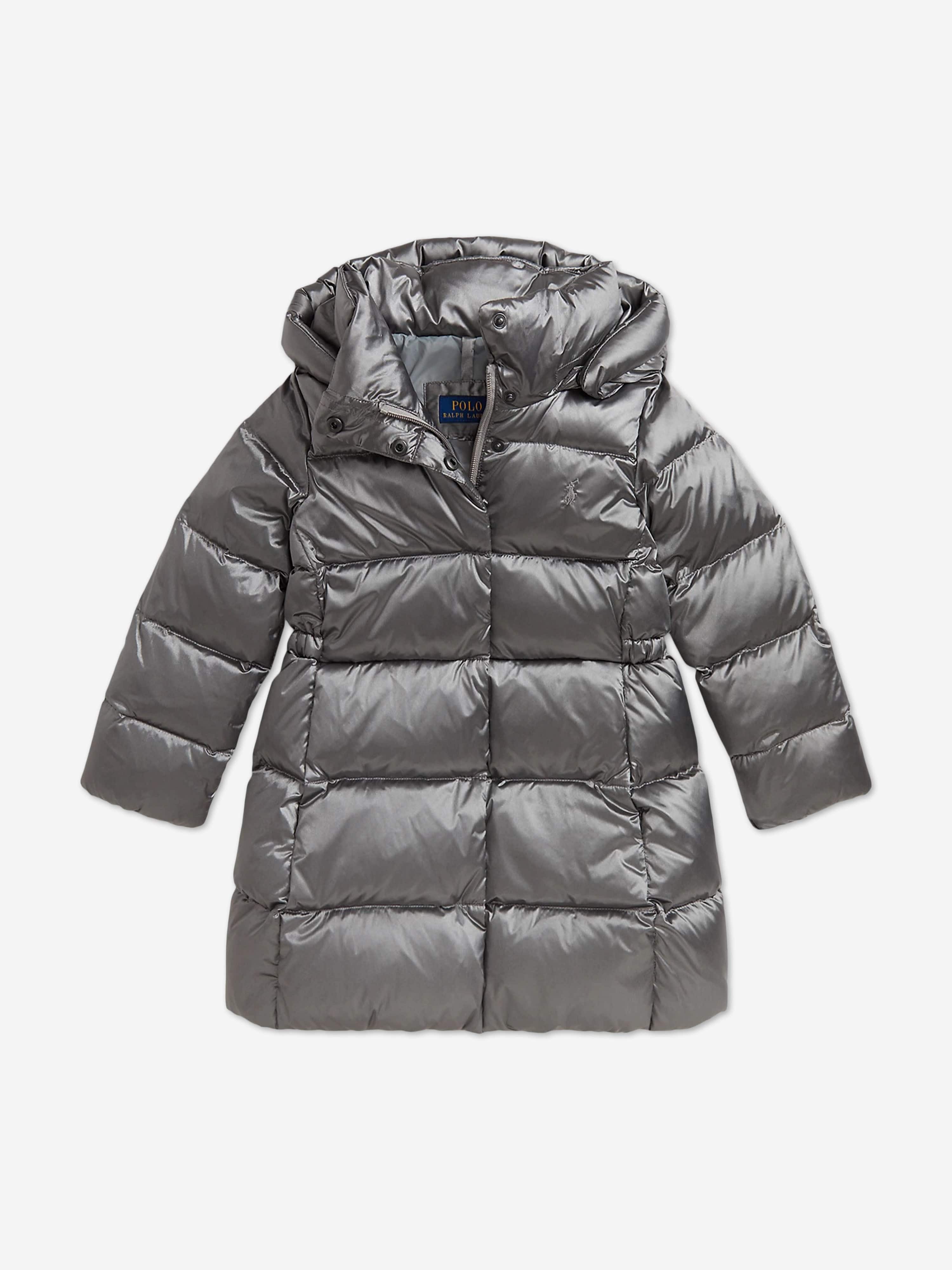 Ralph Lauren Girls Metallic Down Padded Coat in Silver