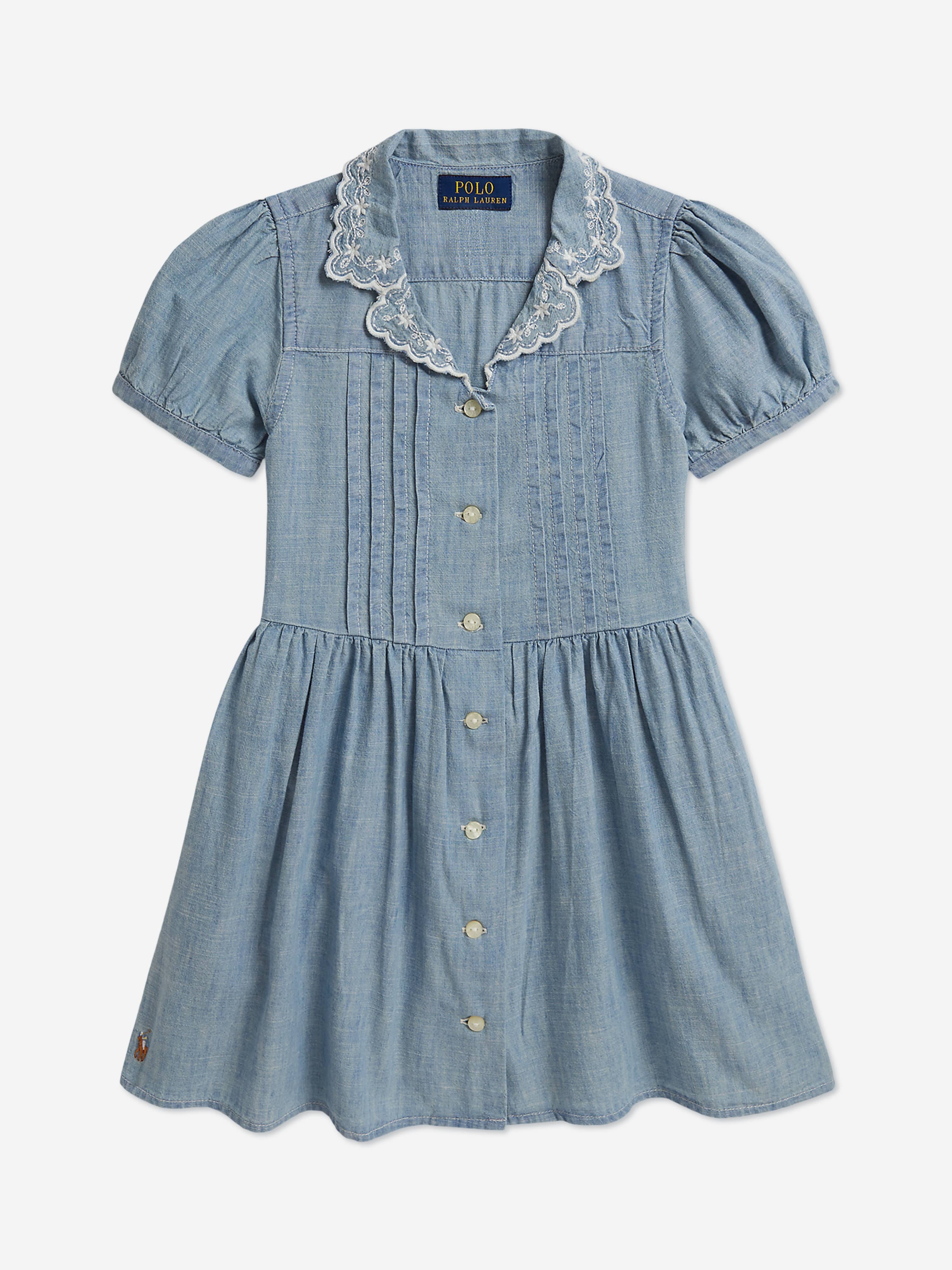Ralph Lauren Girls Chambray Shirt Dress in Blue | Designer Girls' Dress