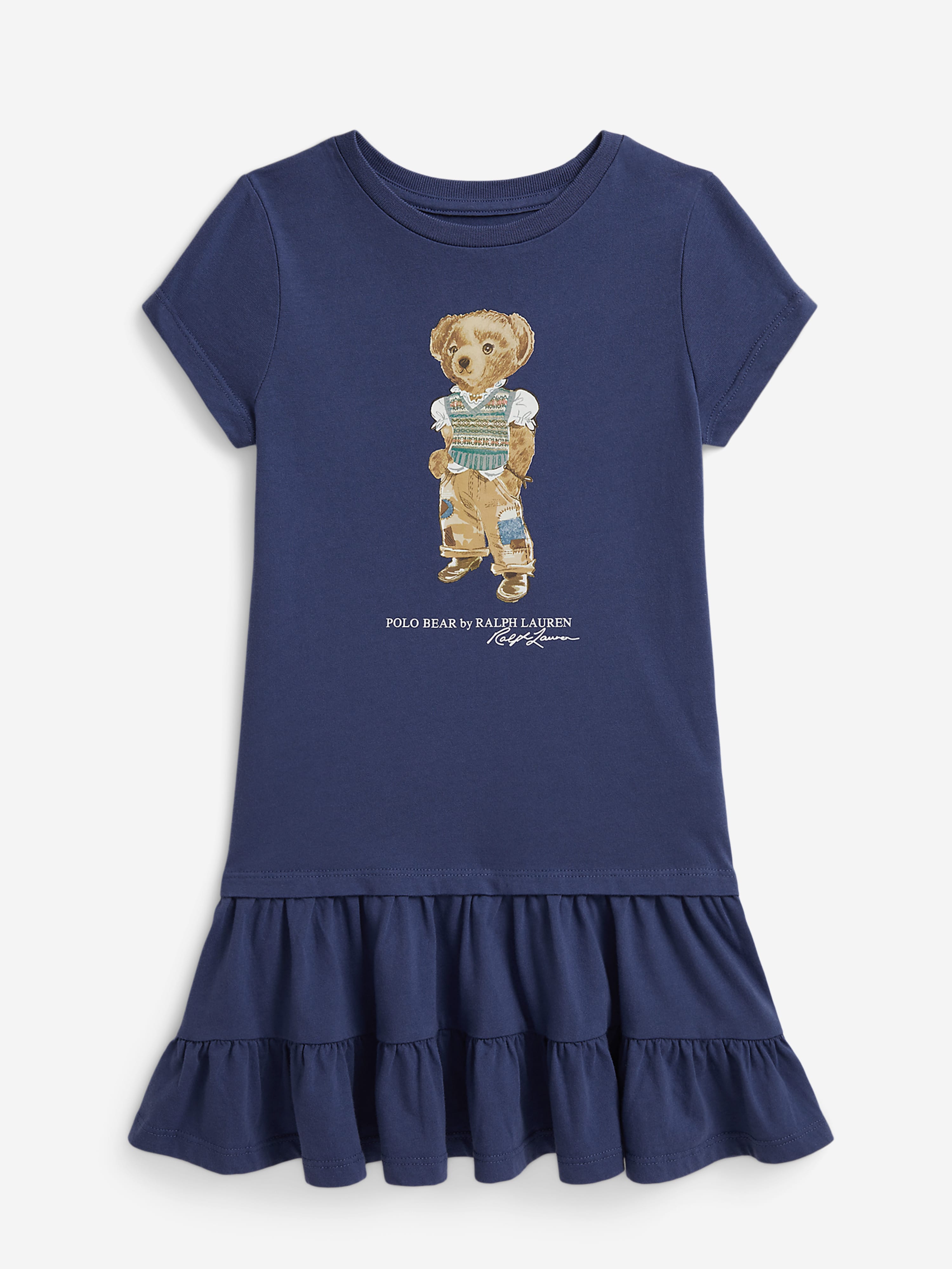 Ralph Lauren Girls Polo Bear Jersey Dress in Blue
