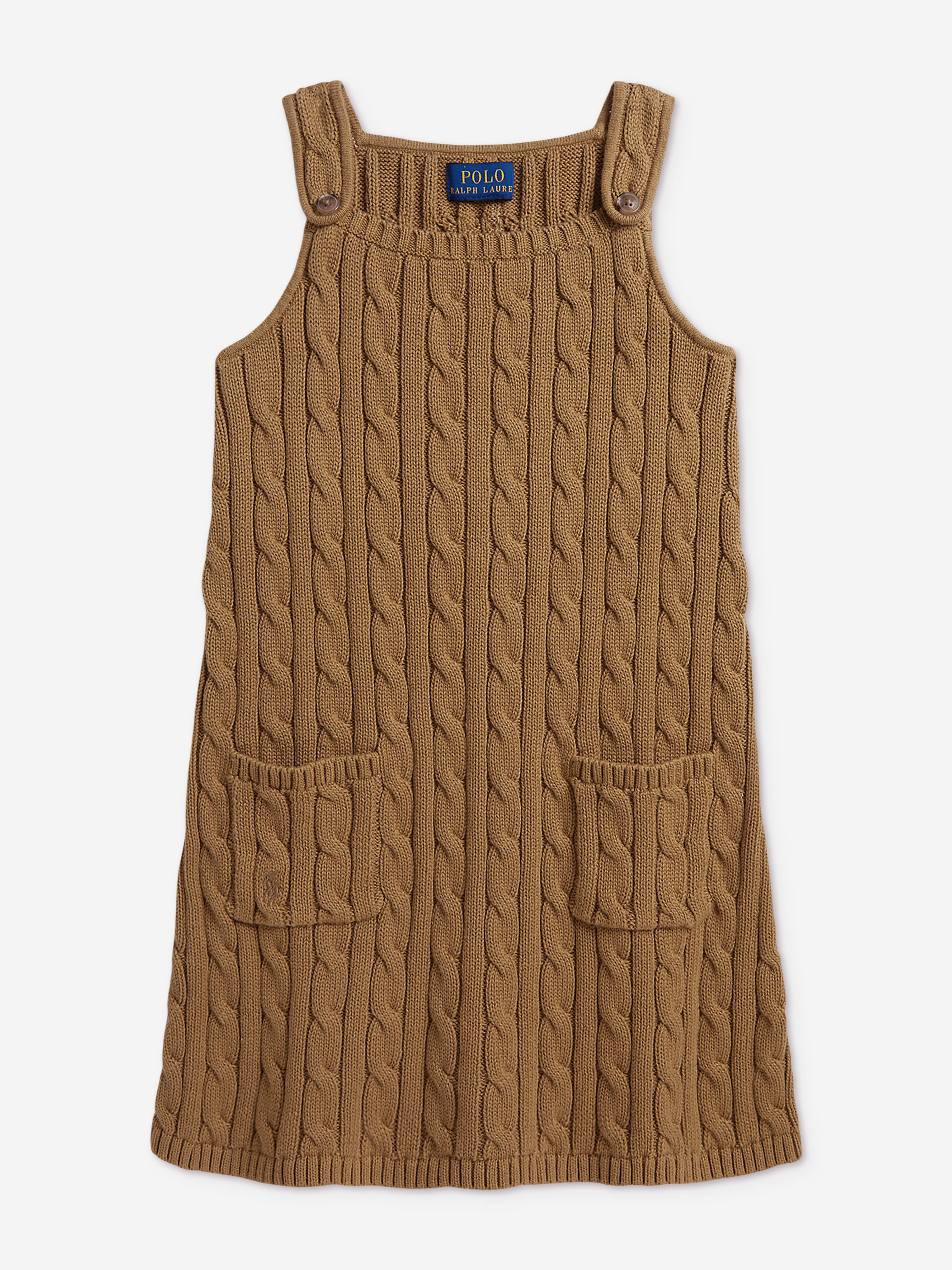 knitted pinafore dress Ralph Lauren Girls Cable Knit in Brown 2 Yrs striping yarn Type of order:Ready to Ship Suri Jersey Fit And sleeveless dress with slit