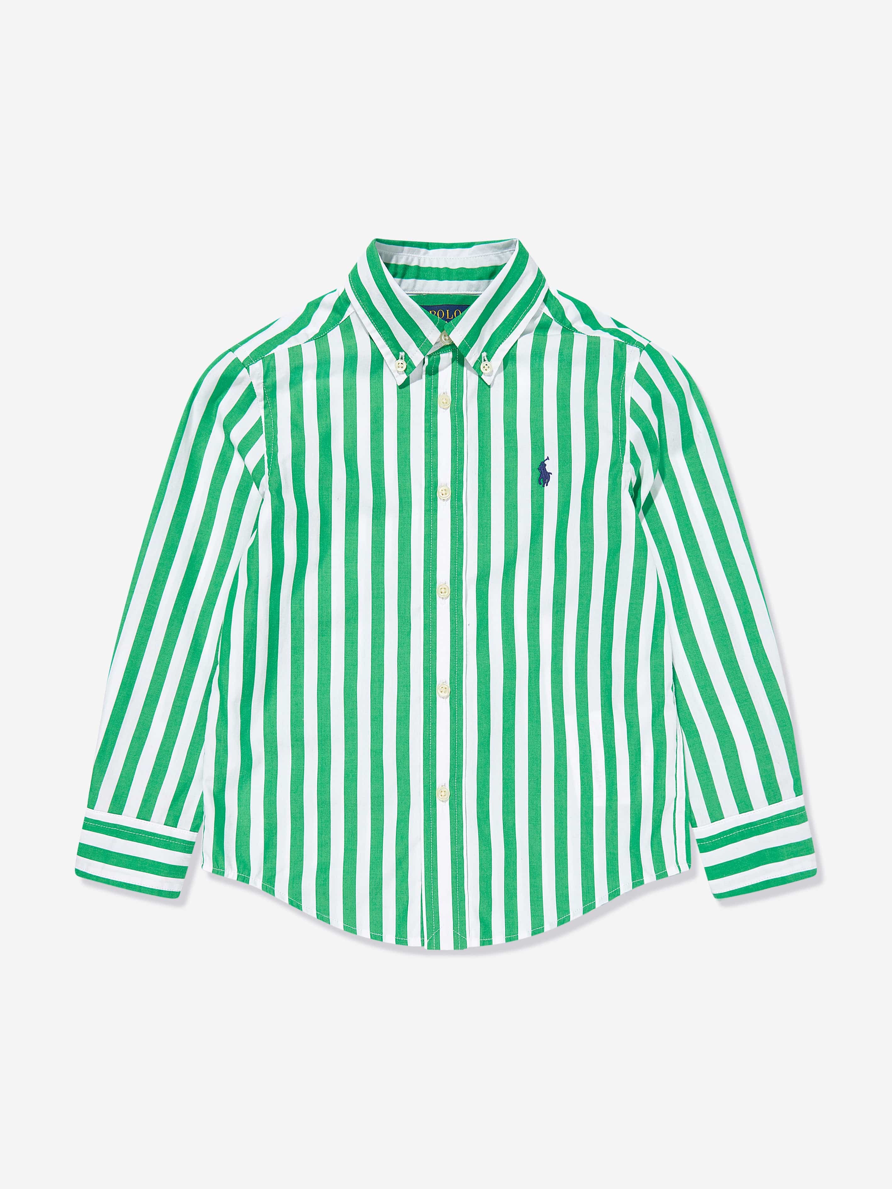 Ralph Lauren Kids Ralph Lauren Boys Striped Logo Shirt in Green