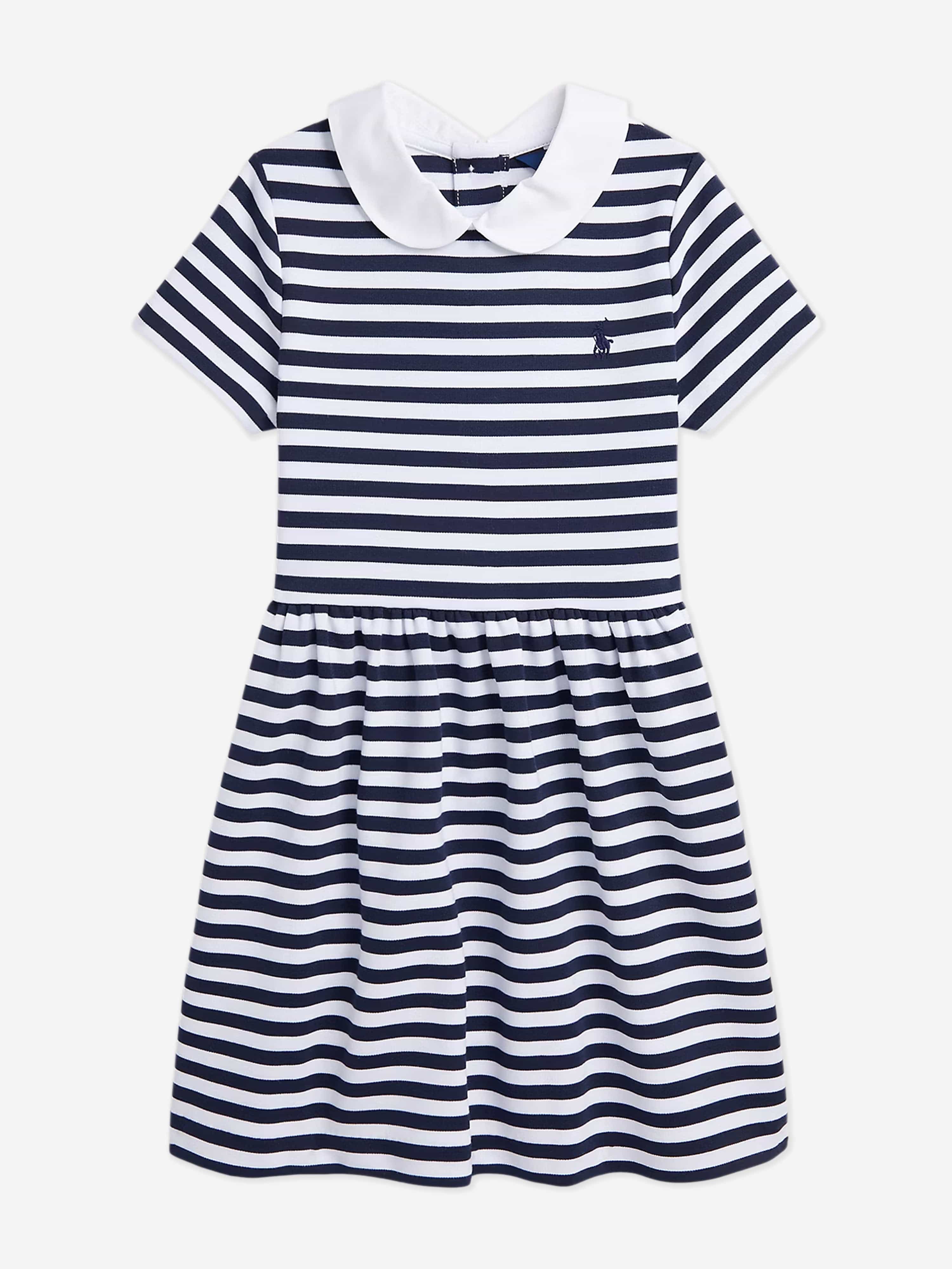 Ralph Lauren Girls Striped Polo Dress in Navy