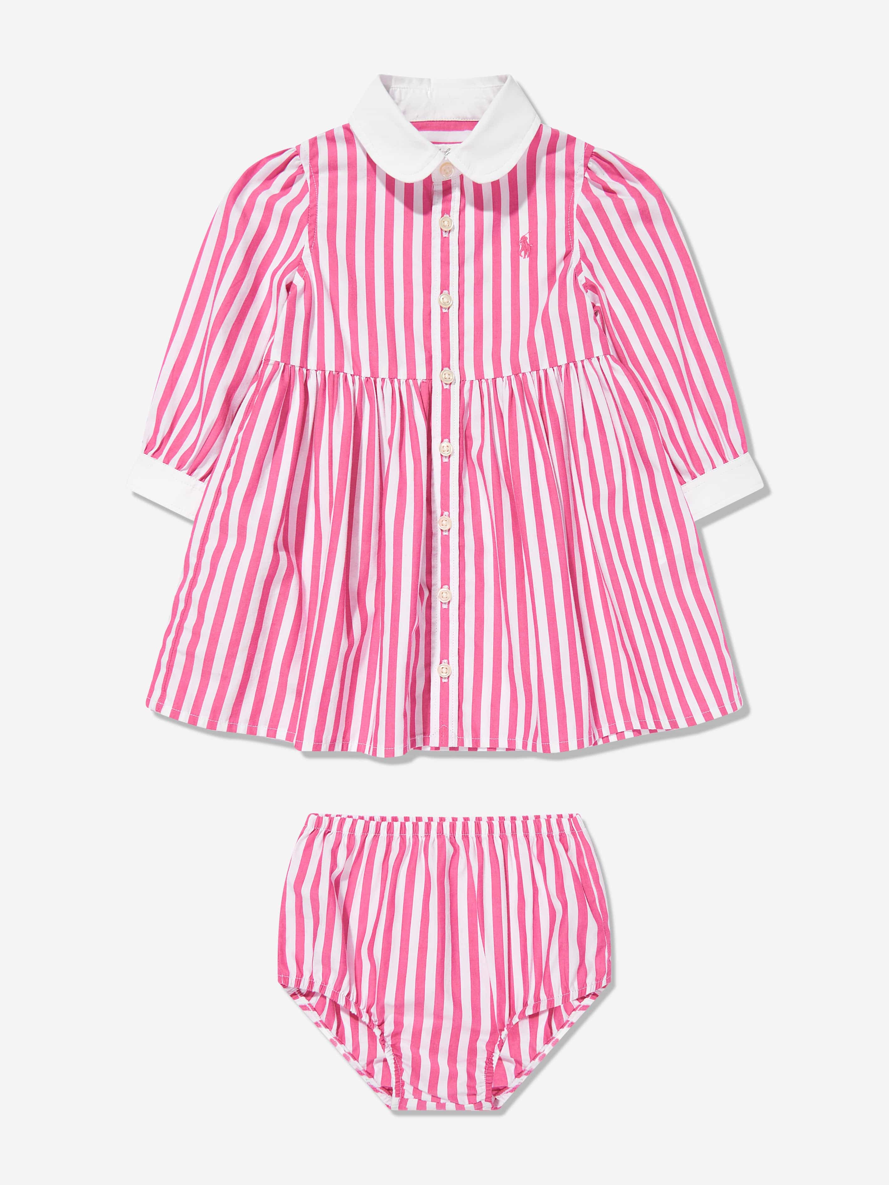 Ralph Lauren Baby Girls Striped Shirt Dress in Pink