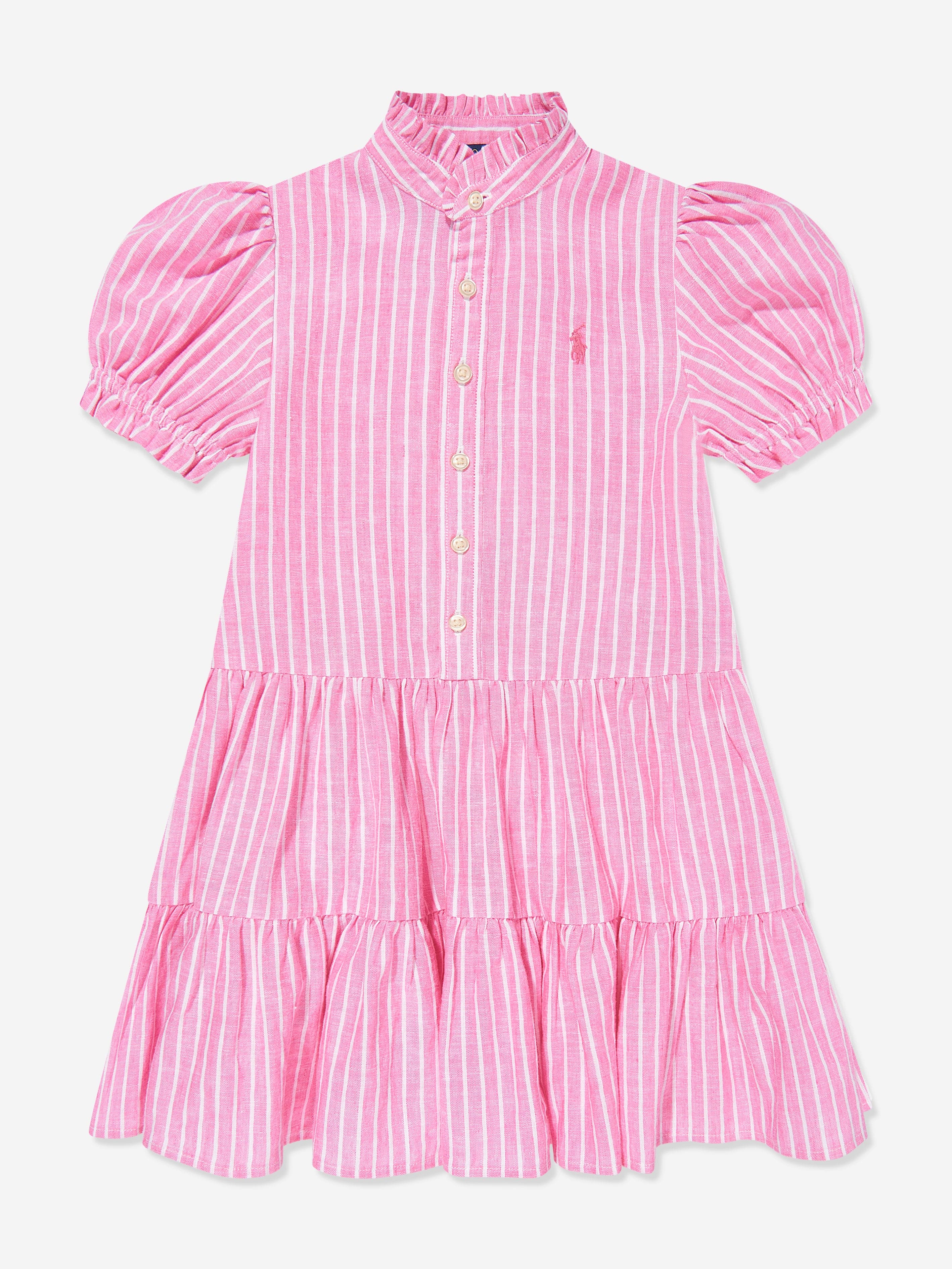 Ralph Lauren Girls Striped Tier Shirt Dress in Pink