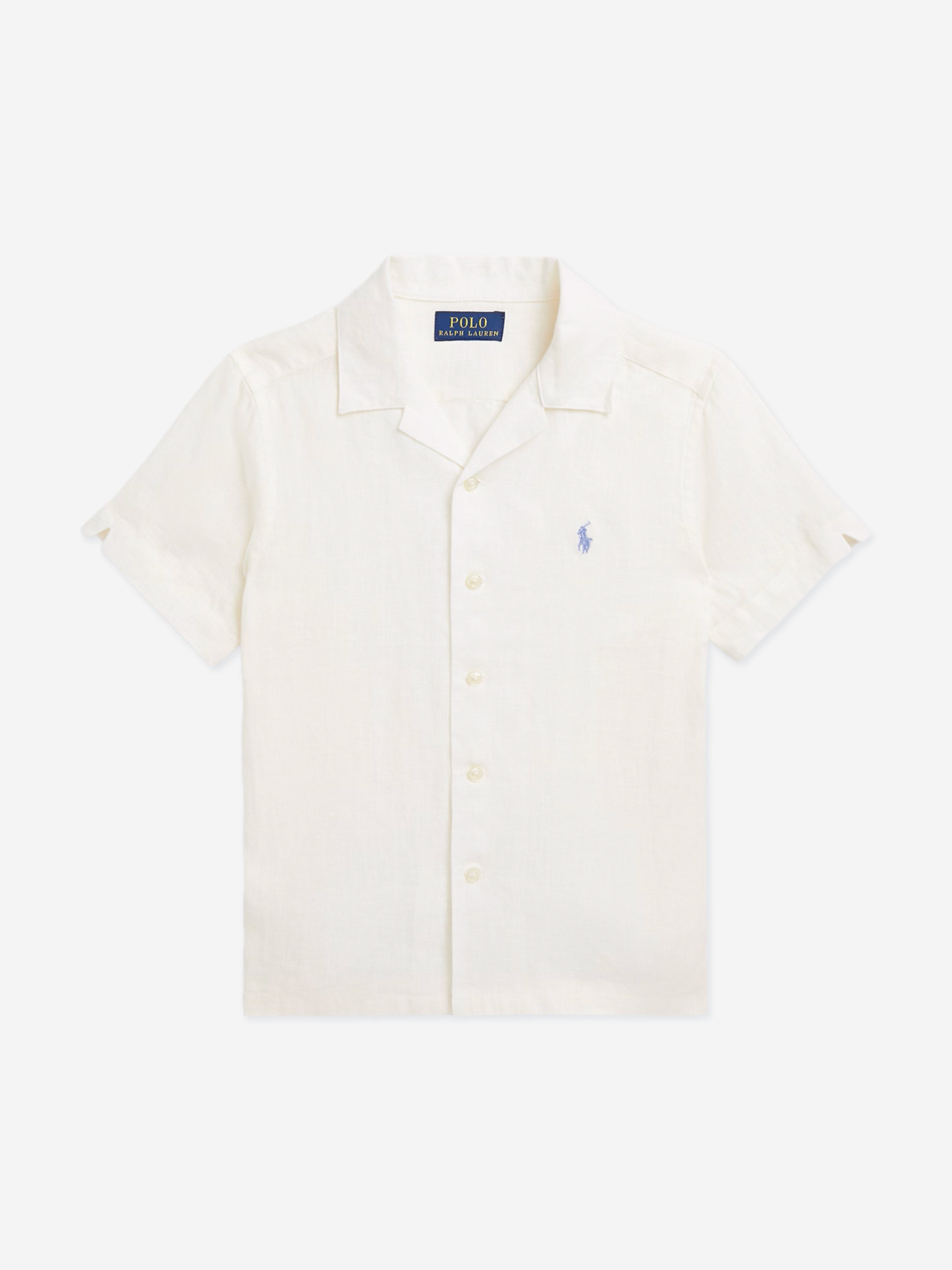 Ralph Lauren Boys Linen Logo Shirt in White | Childsplay Clothing