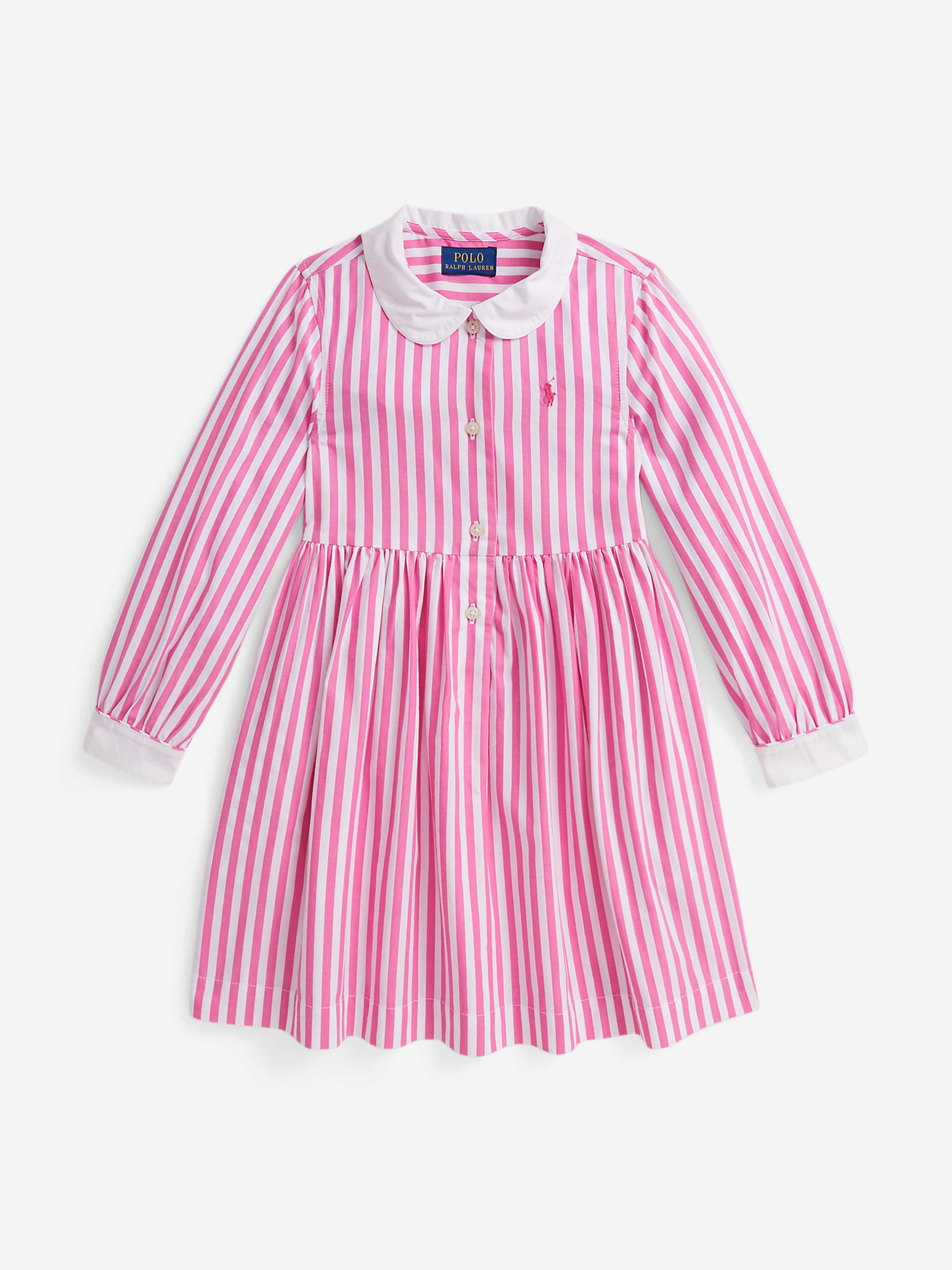 open lace back dress Ralph Lauren Girls Striped Poplin Shirt Dress in Pink