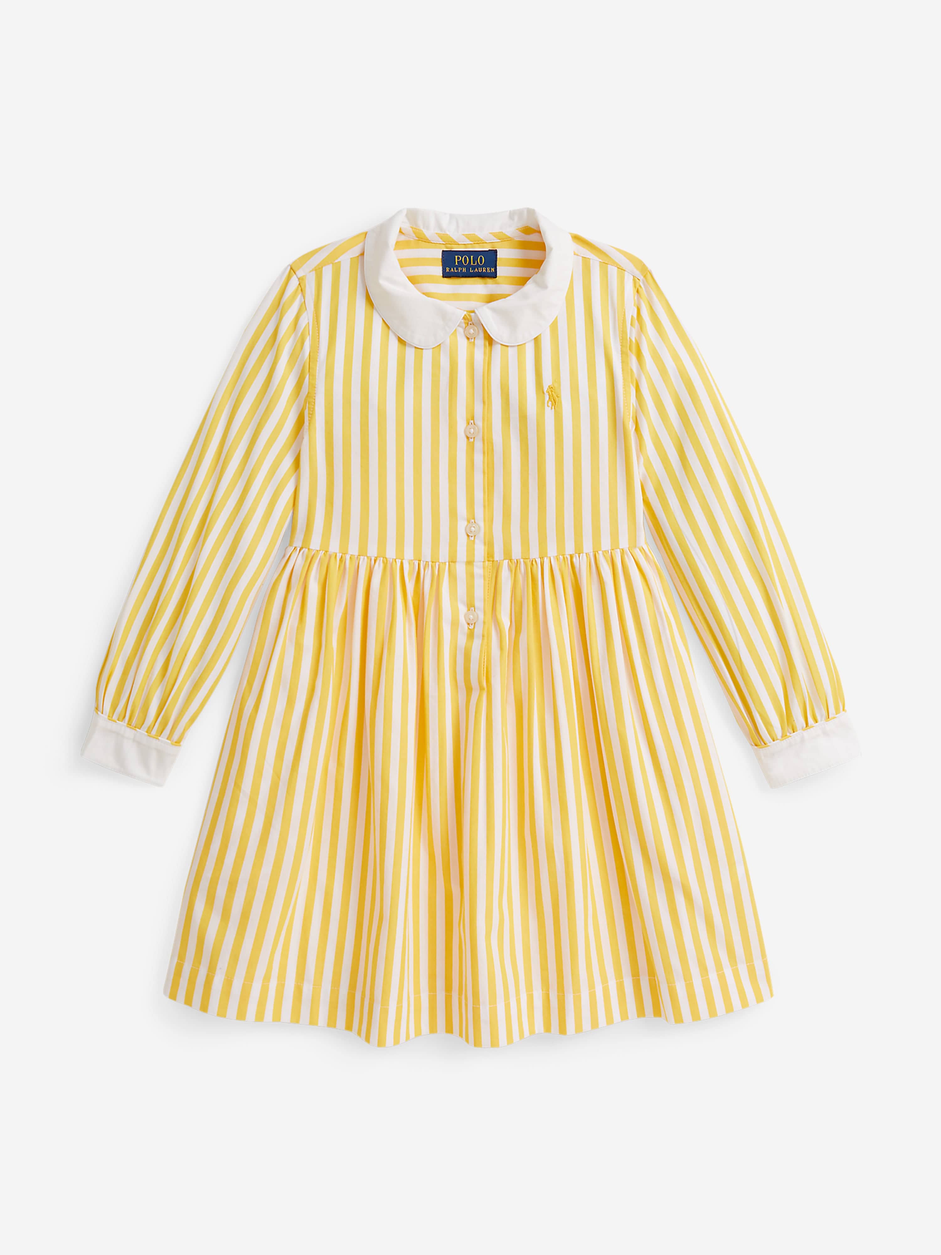 ralph lauren shirt dresses Ralph Lauren Girls Striped Poplin Shirt Dress in Yellow 10 Yrs