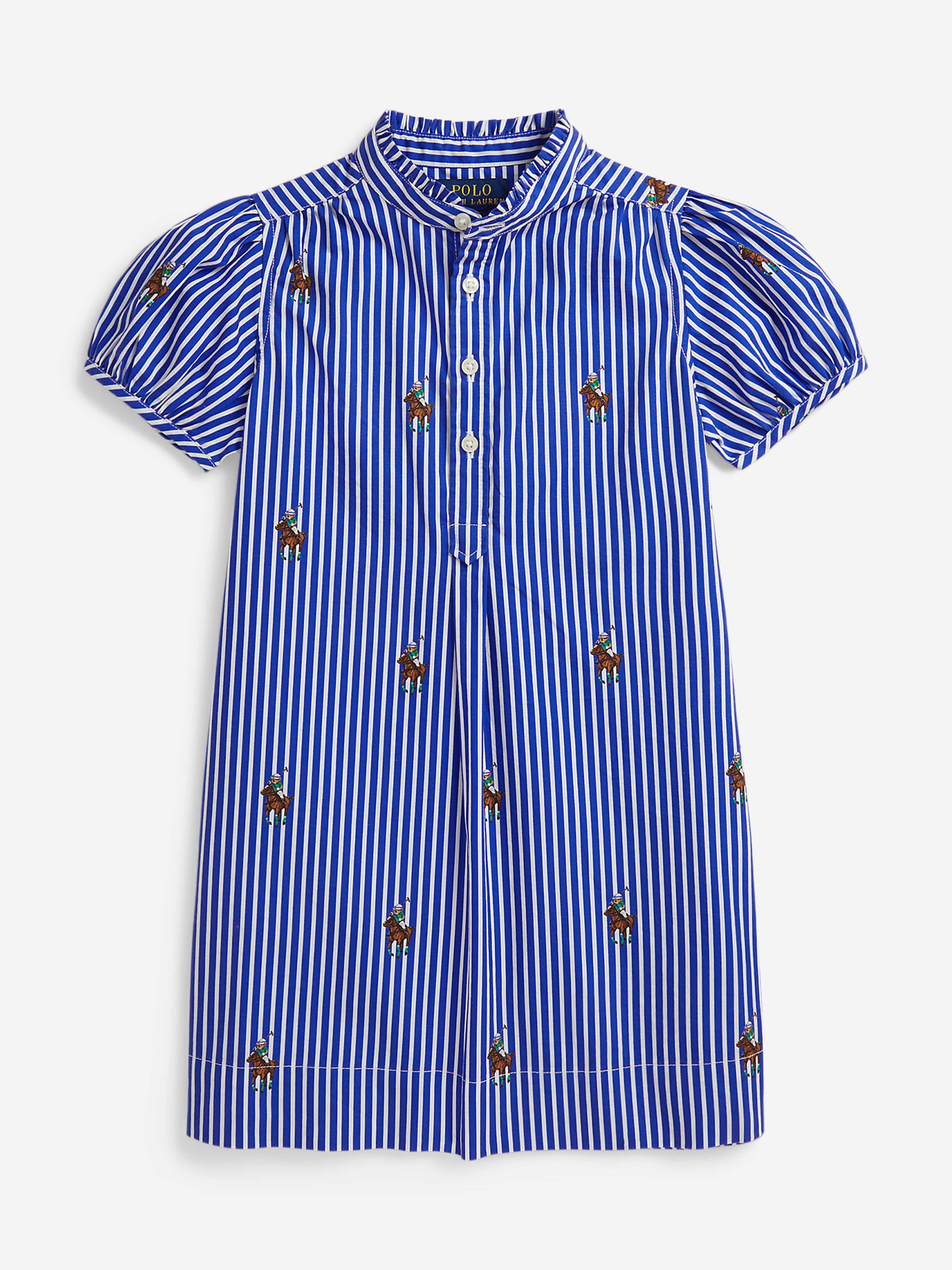 Ralph Lauren Girls Striped Logo Shirt Dress in Blue | Childsplay Clothing Ralph Lauren Girls Striped Logo Shirt Dress in Blue | Childsplay Clothing