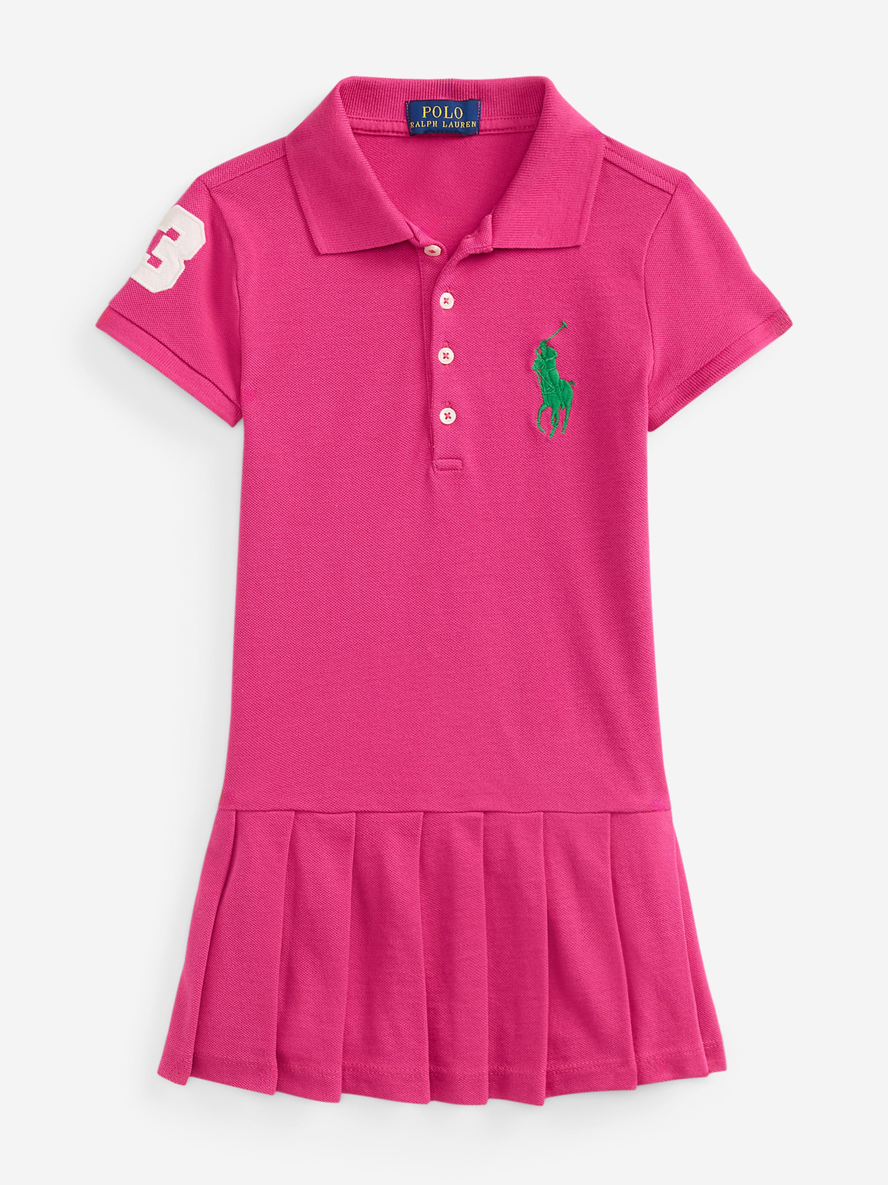 Ralph Lauren Girls Pleated Polo Dress in Pink 4 Yrs