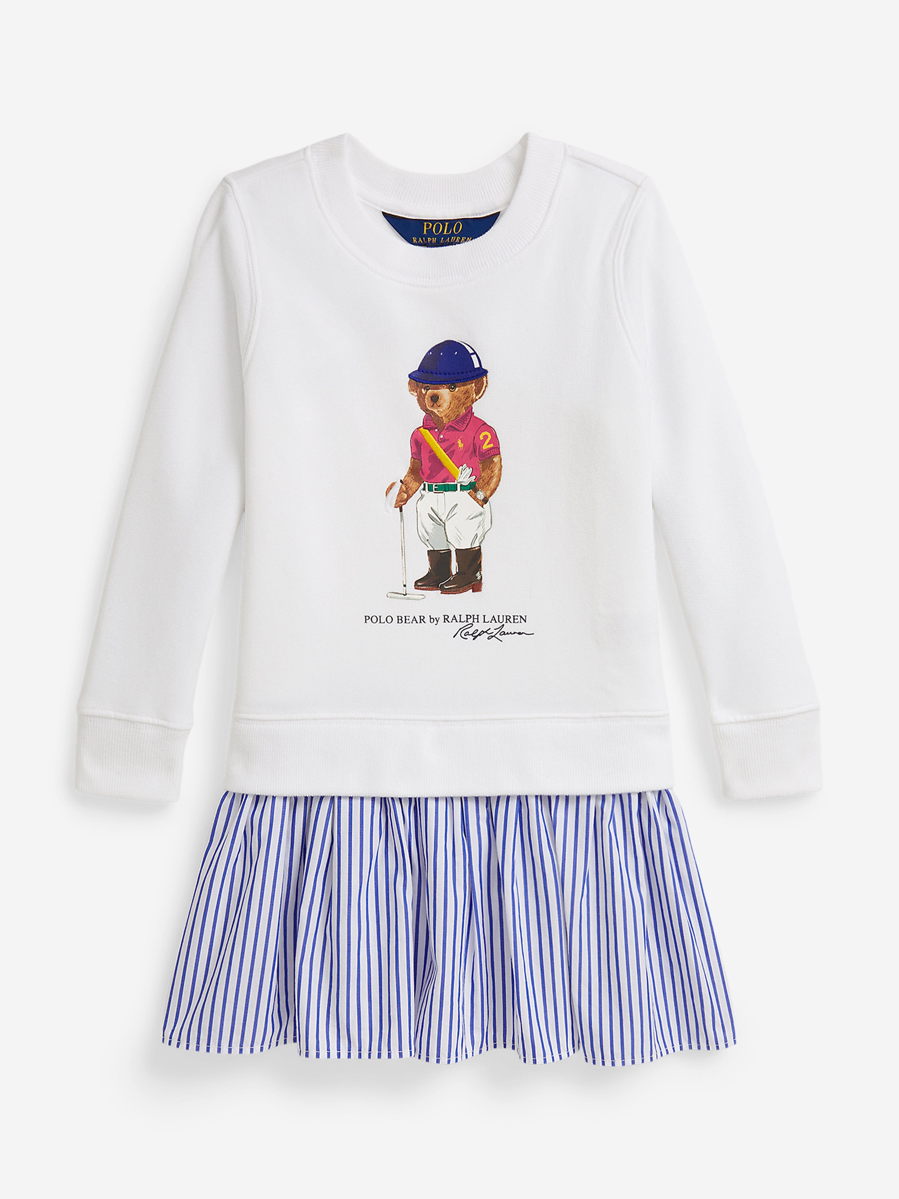 Ralph Lauren Girls Polo Bear Sweater Dress in White