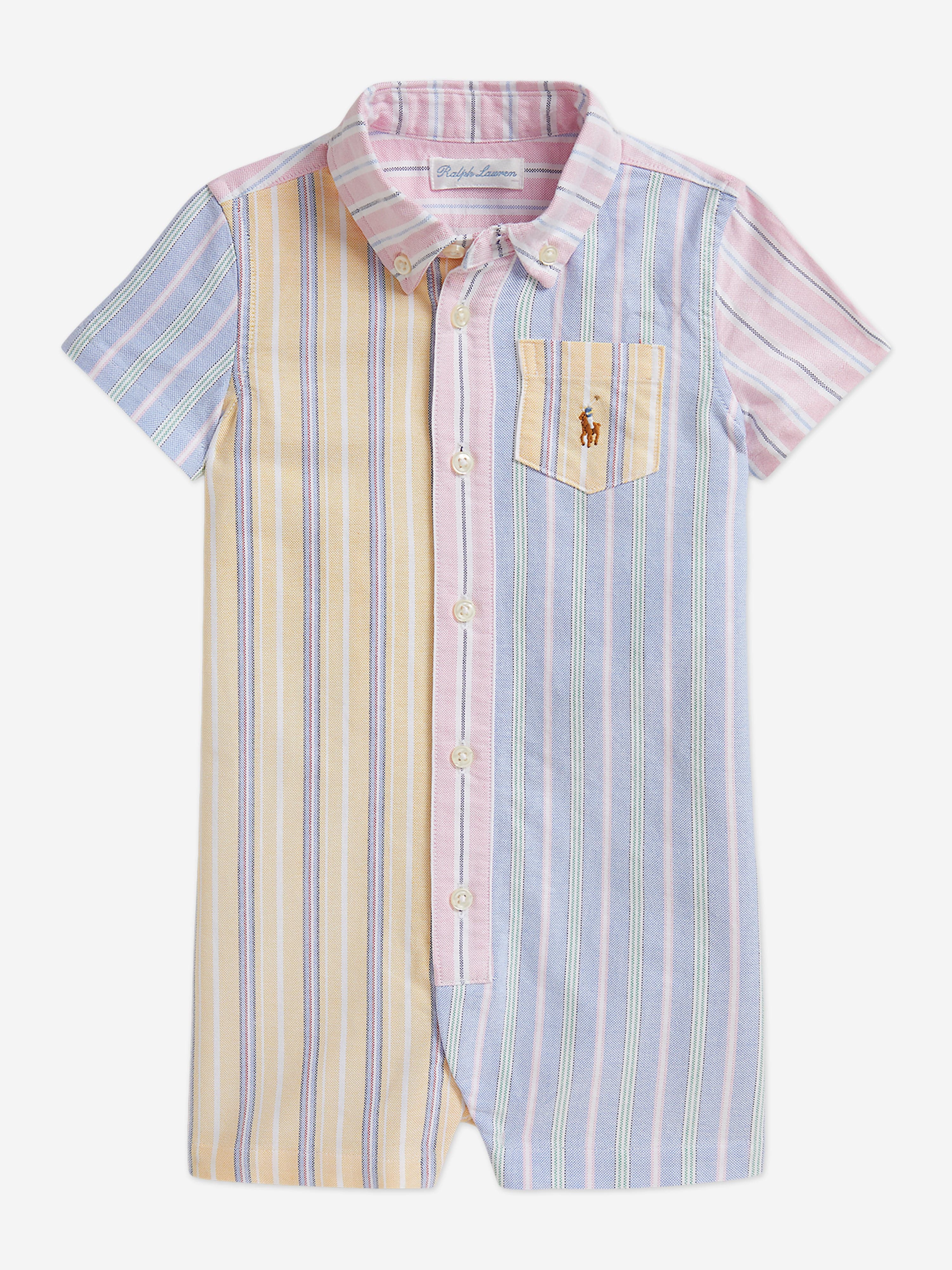 Ralph Lauren Baby Boys Striped Oxford Romper in Blue