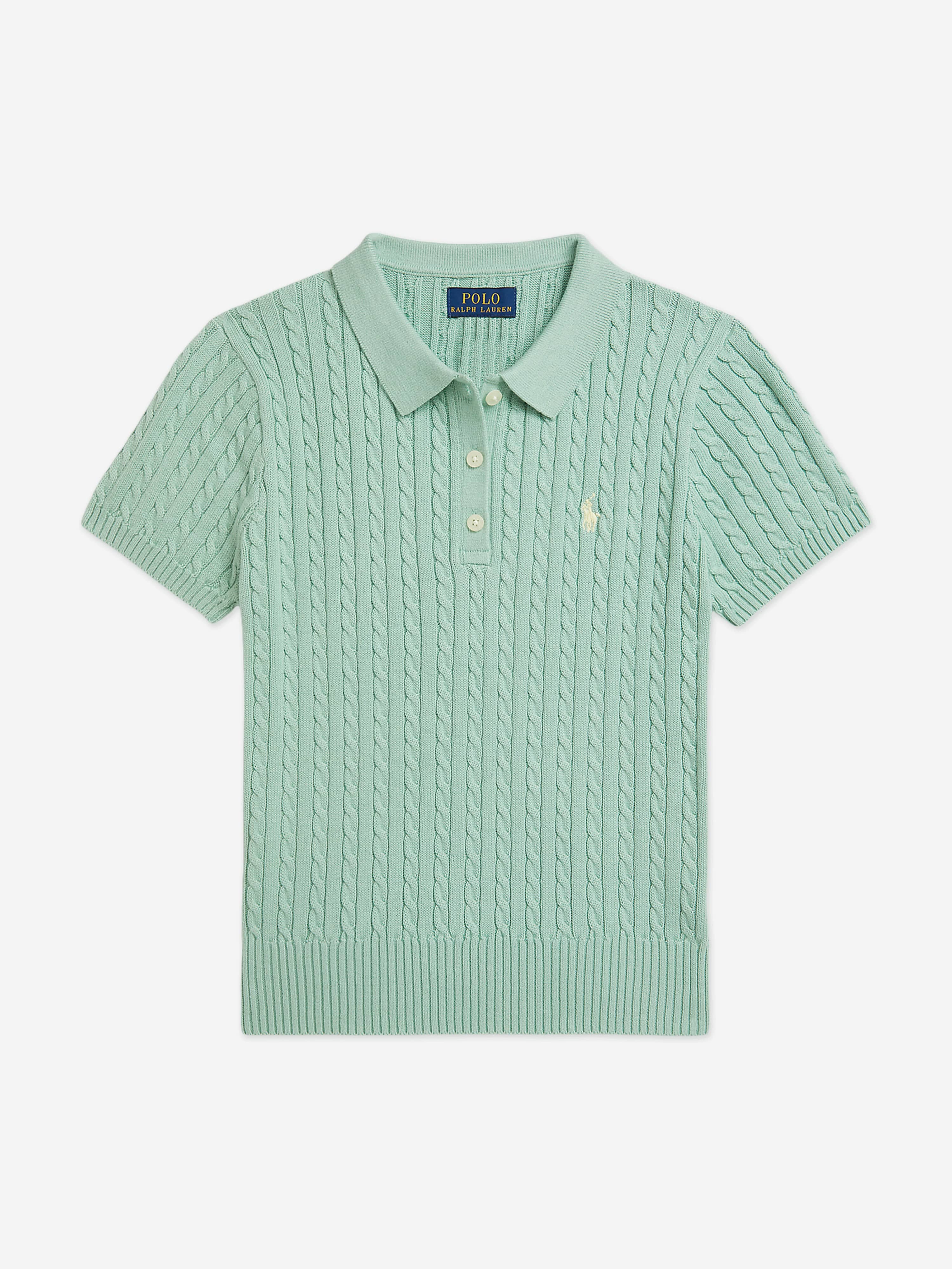 Ralph Lauren Girls Mini Cable Knit Polo Top in Green | Childsplay