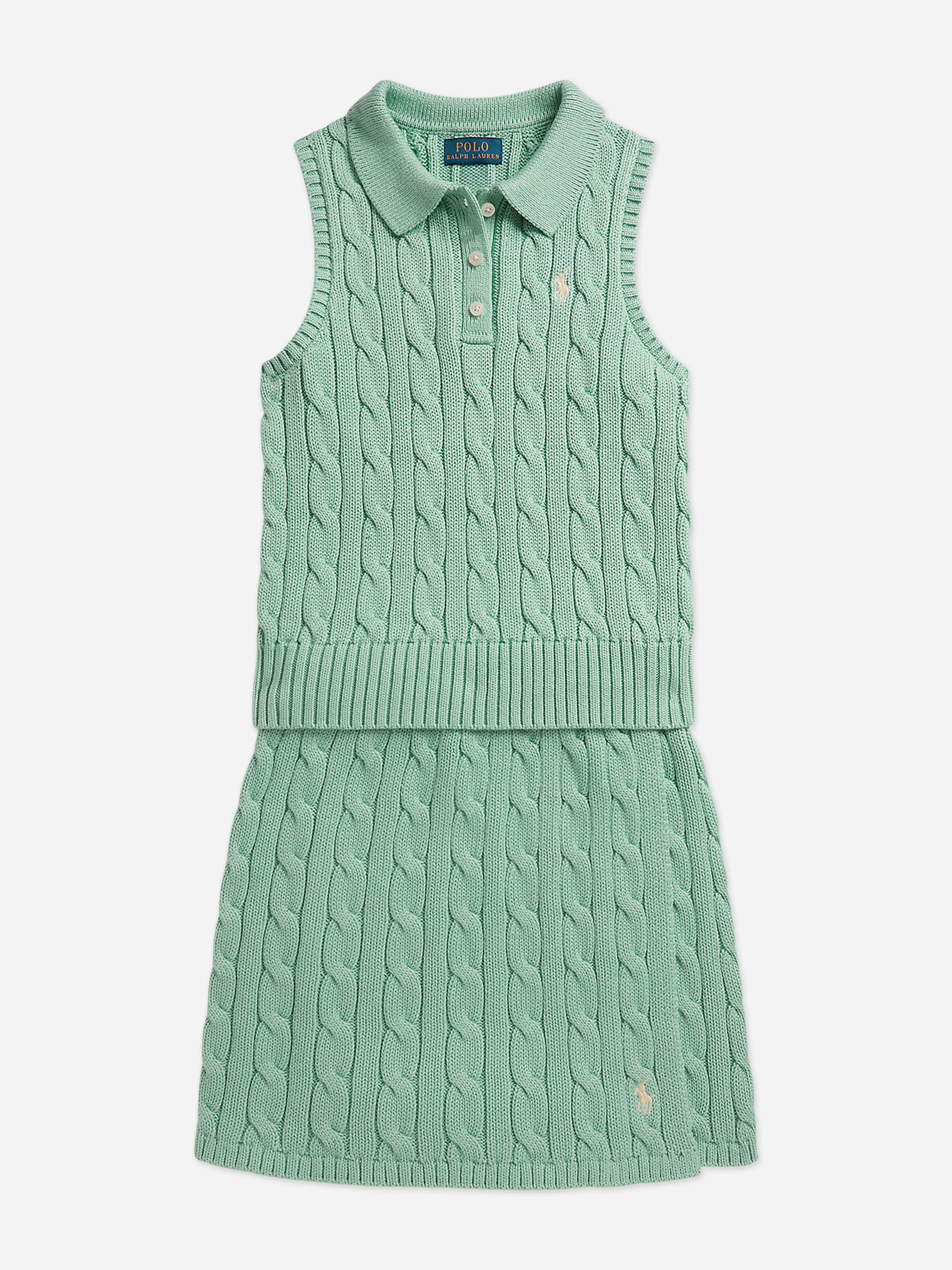 Ralph Lauren Girls Cable Knit Skirt Set in Green
